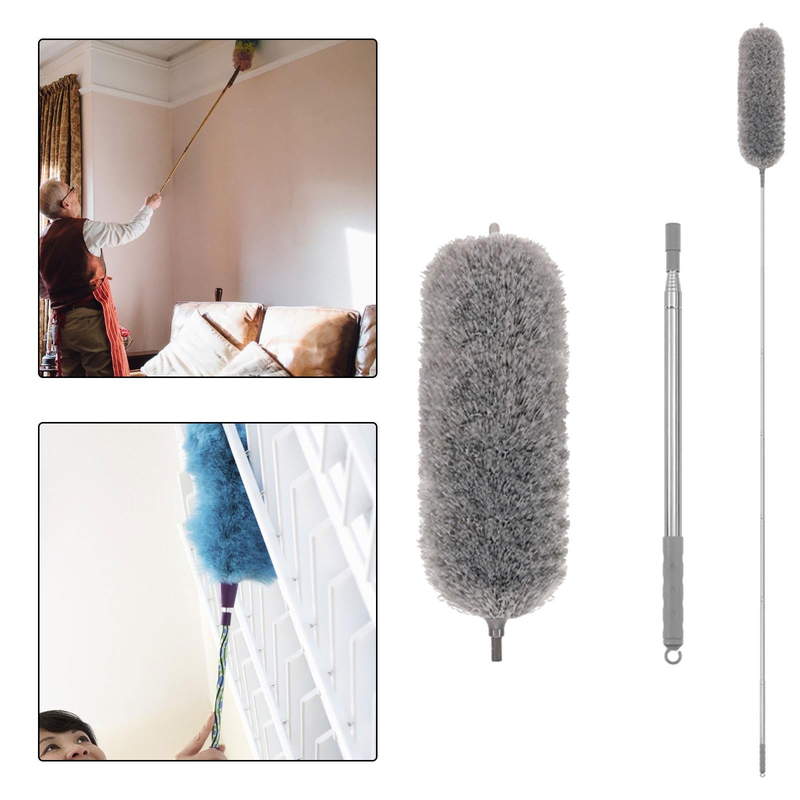 Microfiber Feather Duster Dust Brush Cleaner for Furniture Cars High Ceiling Gray 2.5m