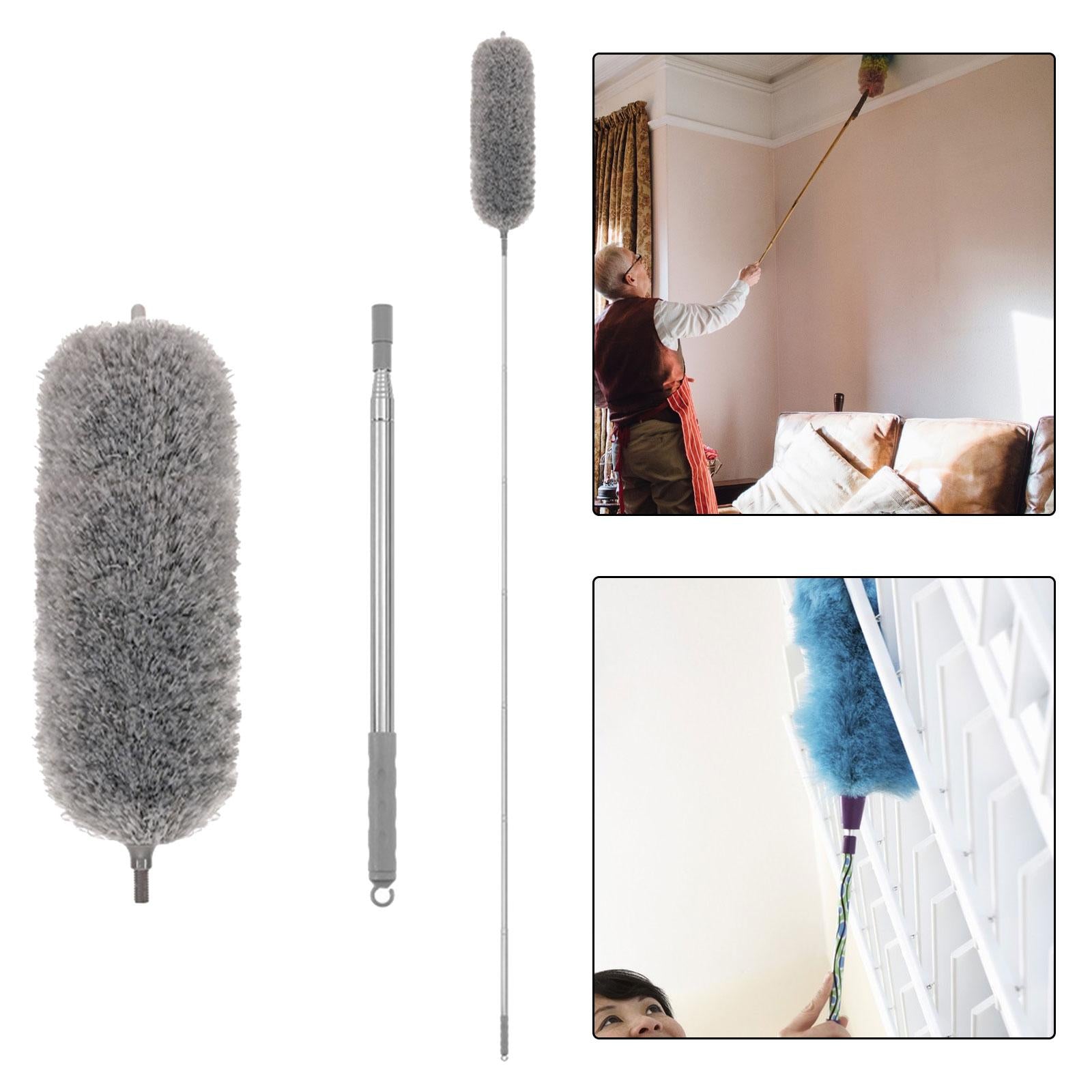 Microfiber Feather Duster Dust Brush Cleaner for Furniture Cars High Ceiling Gray 2.5m