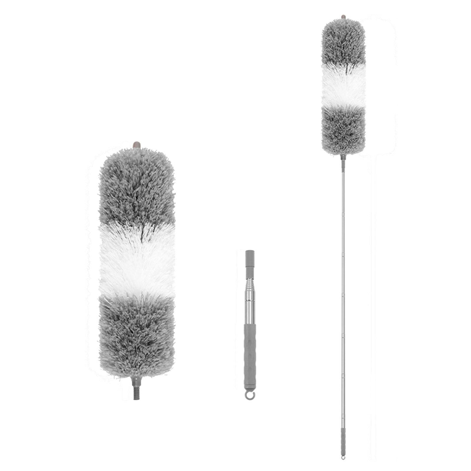 Microfiber Feather Duster Dust Brush Cleaner for Furniture Cars High Ceiling Gray White 1.4m