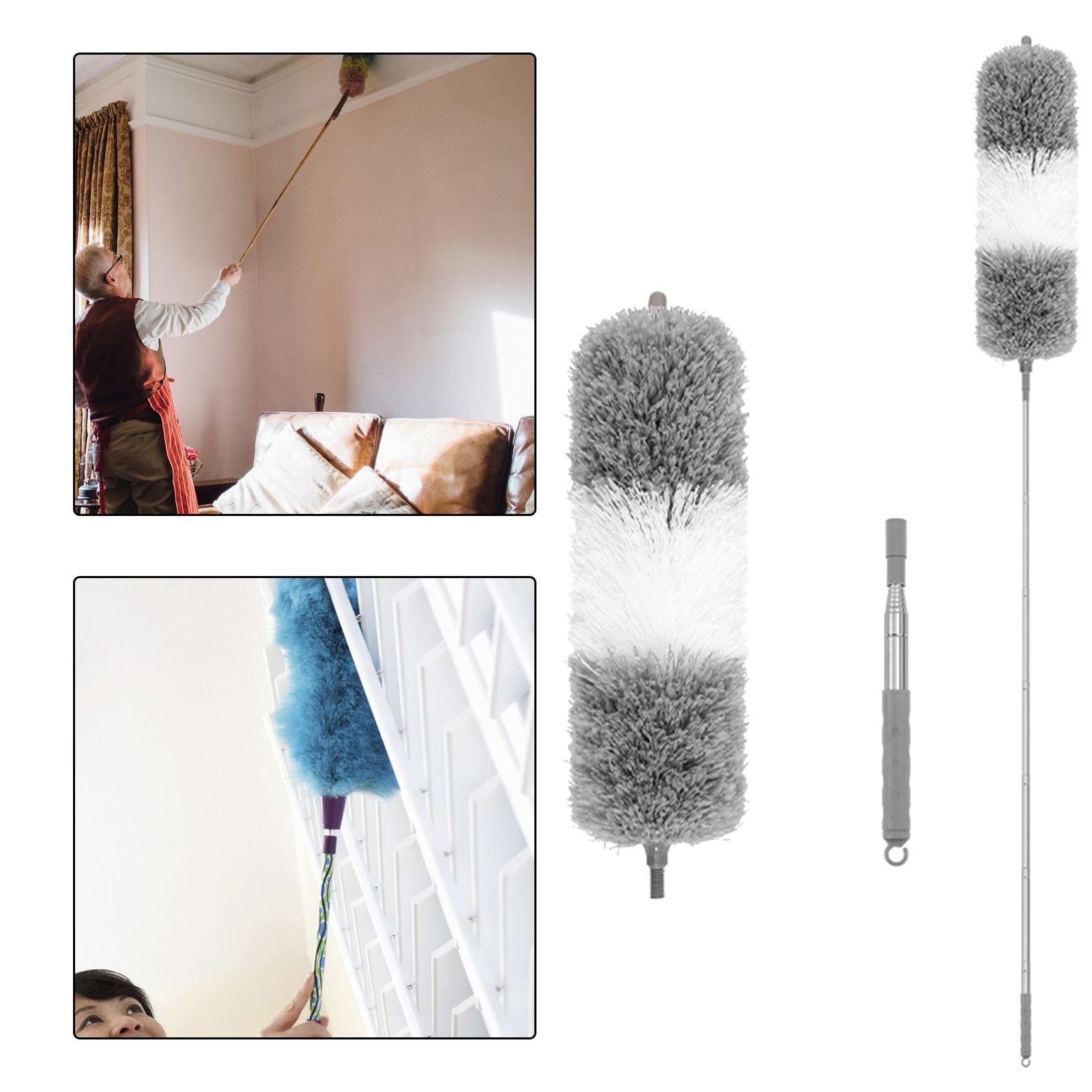 Microfiber Feather Duster Dust Brush Cleaner for Furniture Cars High Ceiling Gray White 1.4m