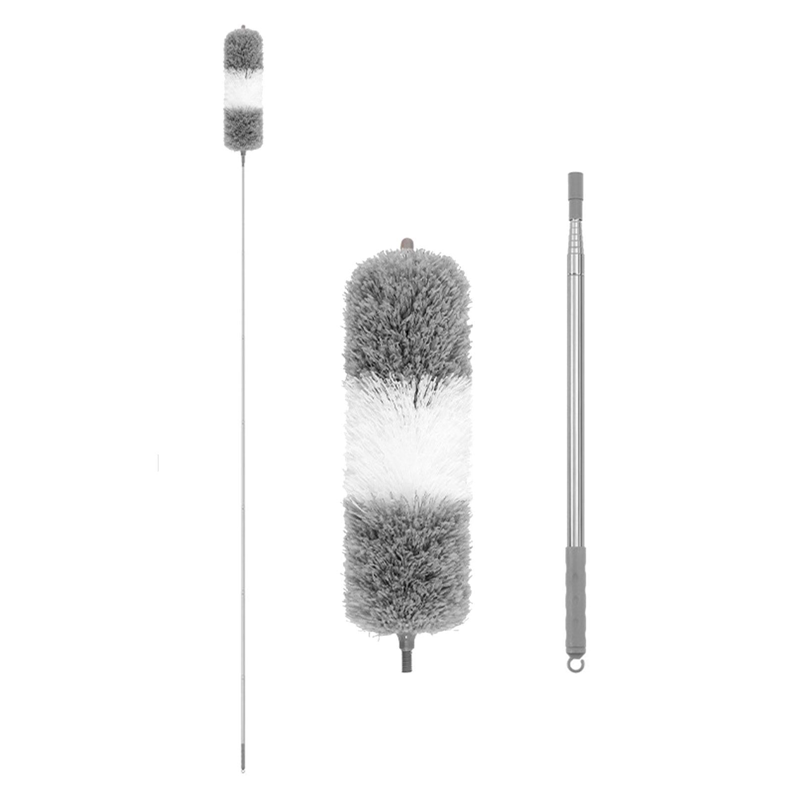 Microfiber Feather Duster Dust Brush Cleaner for Furniture Cars High Ceiling Gray White 2.8m