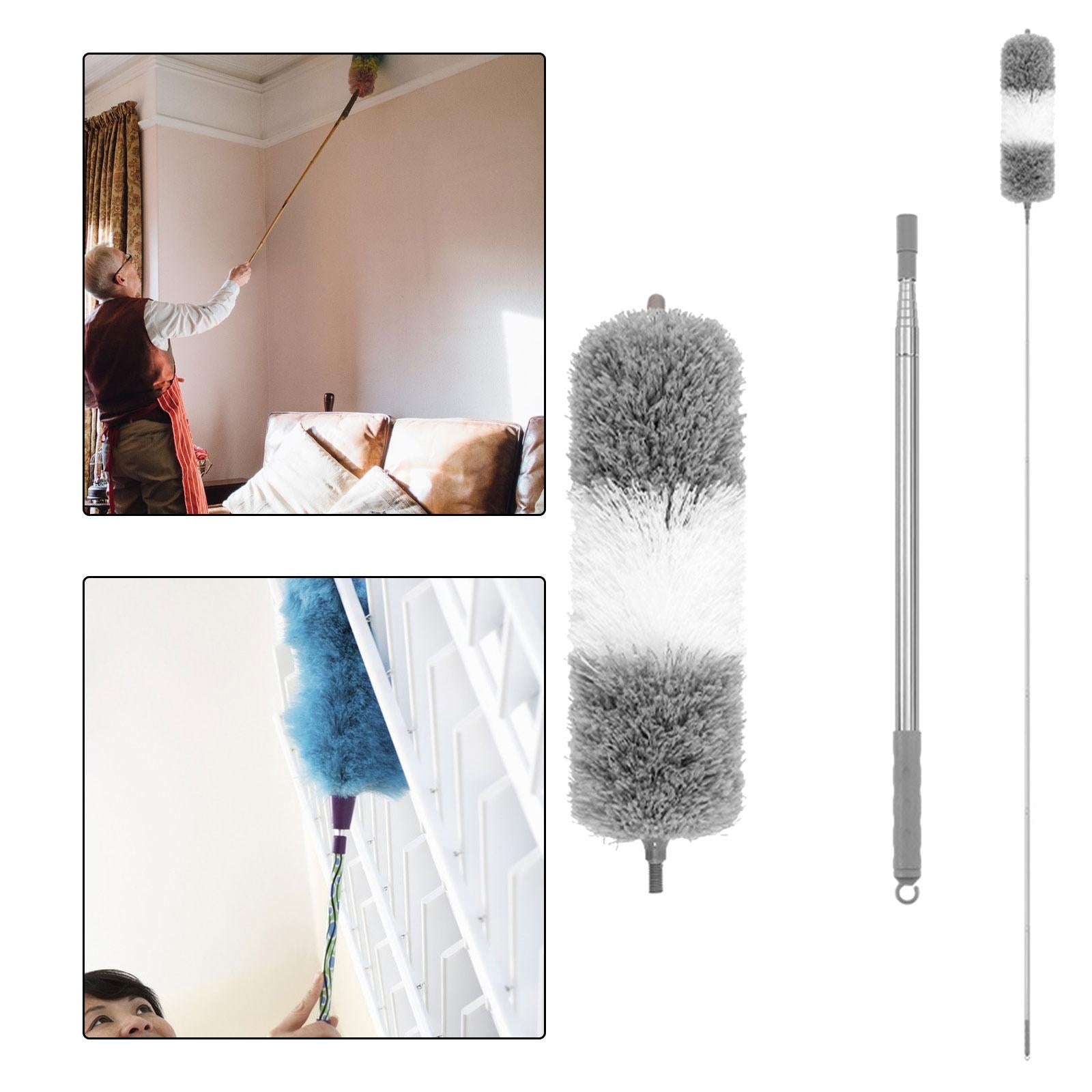 Microfiber Feather Duster Dust Brush Cleaner for Furniture Cars High Ceiling Gray White 2.8m