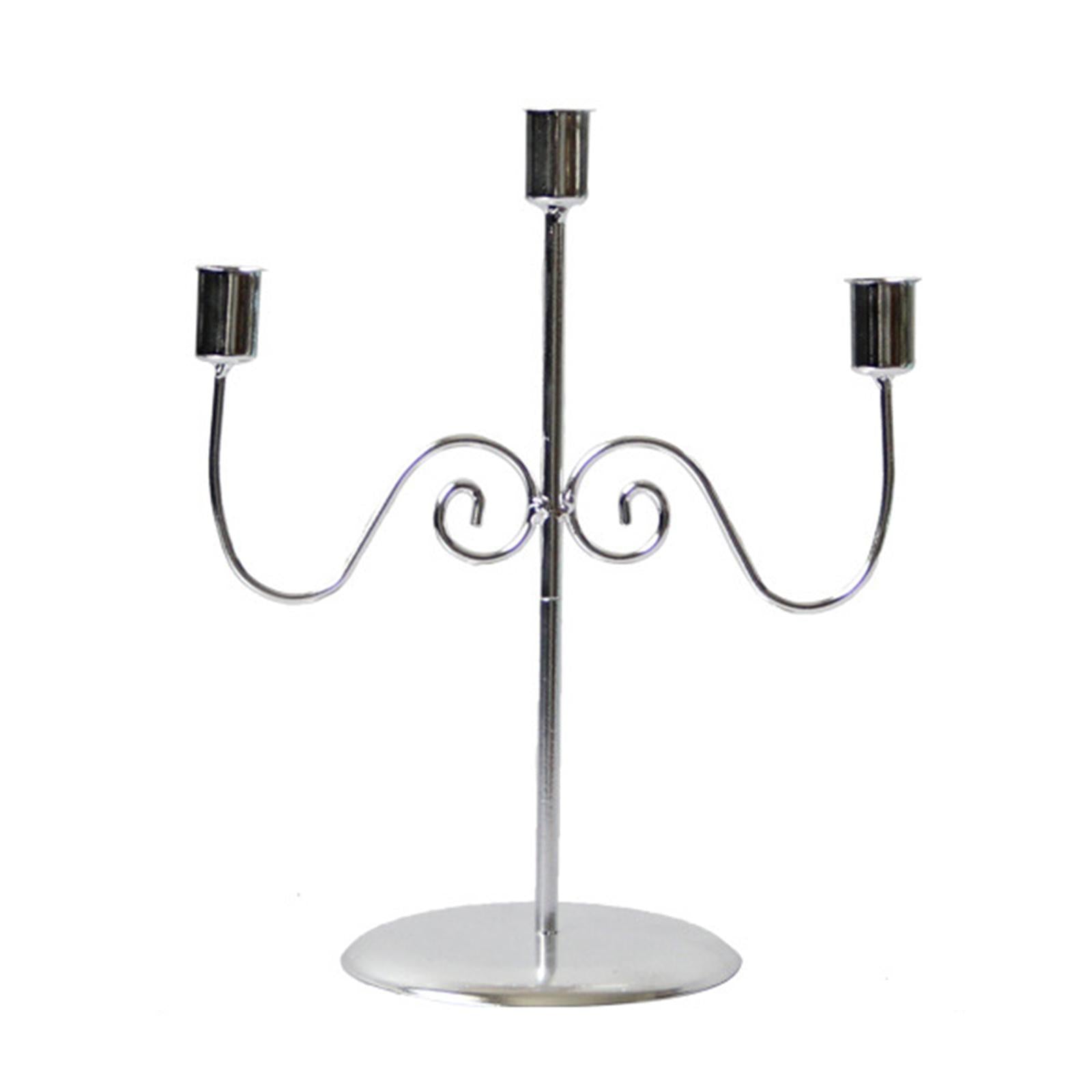 3 Arms Candlestick Holders Iron Taper Candle Holder for Home Mantle Festival Silver