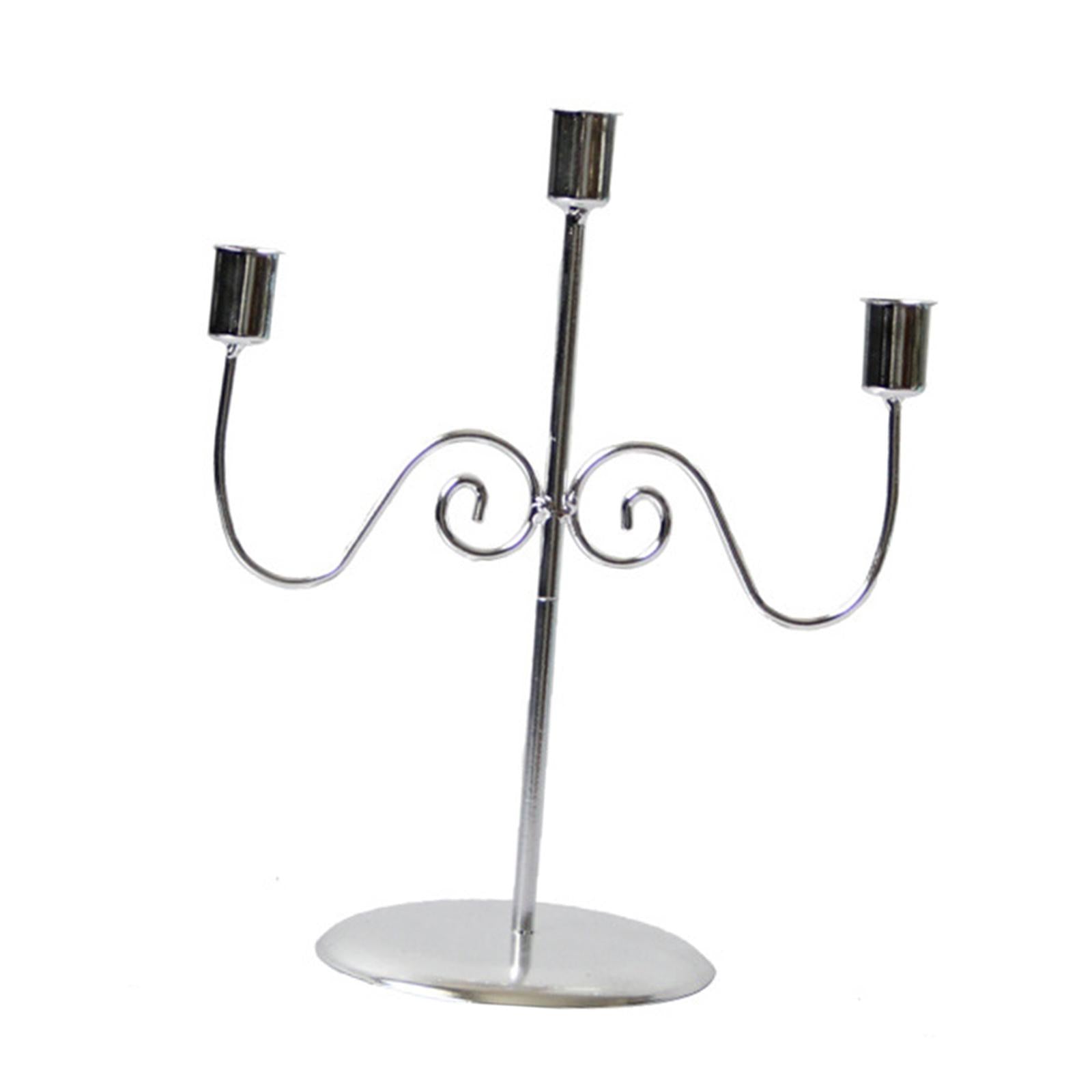3 Arms Candlestick Holders Iron Taper Candle Holder for Home Mantle Festival Silver