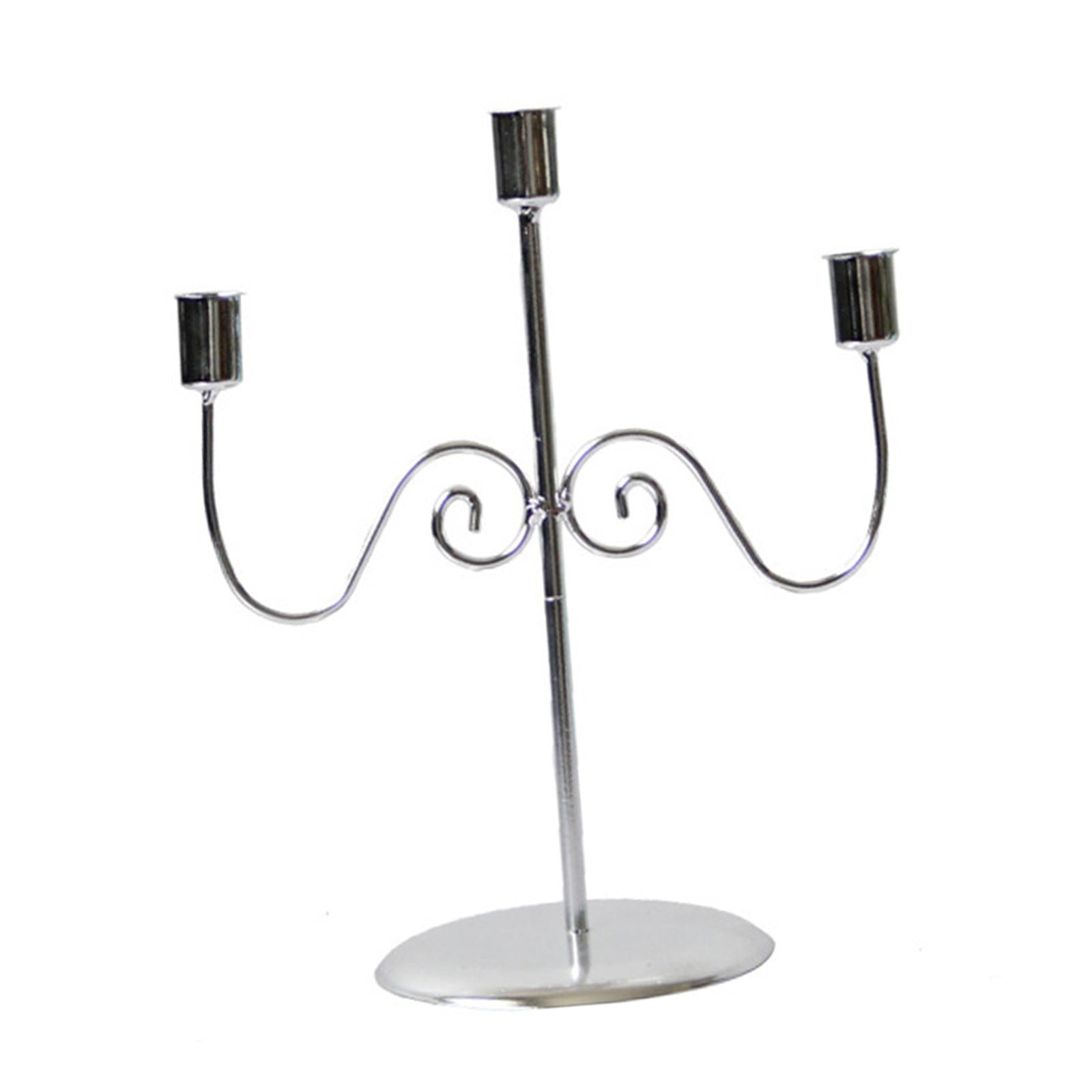 3 Arms Candlestick Holders Iron Taper Candle Holder for Home Mantle Festival Silver