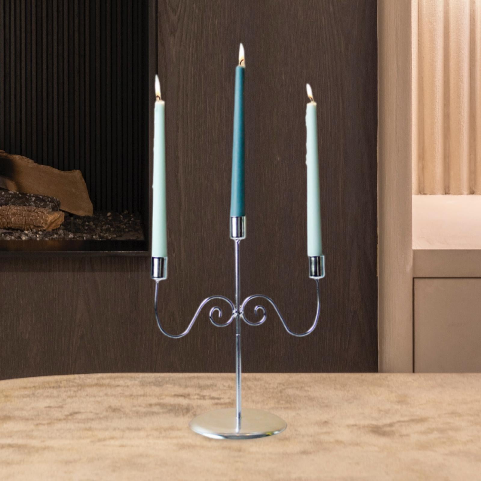 3 Arms Candlestick Holders Iron Taper Candle Holder for Home Mantle Festival Silver