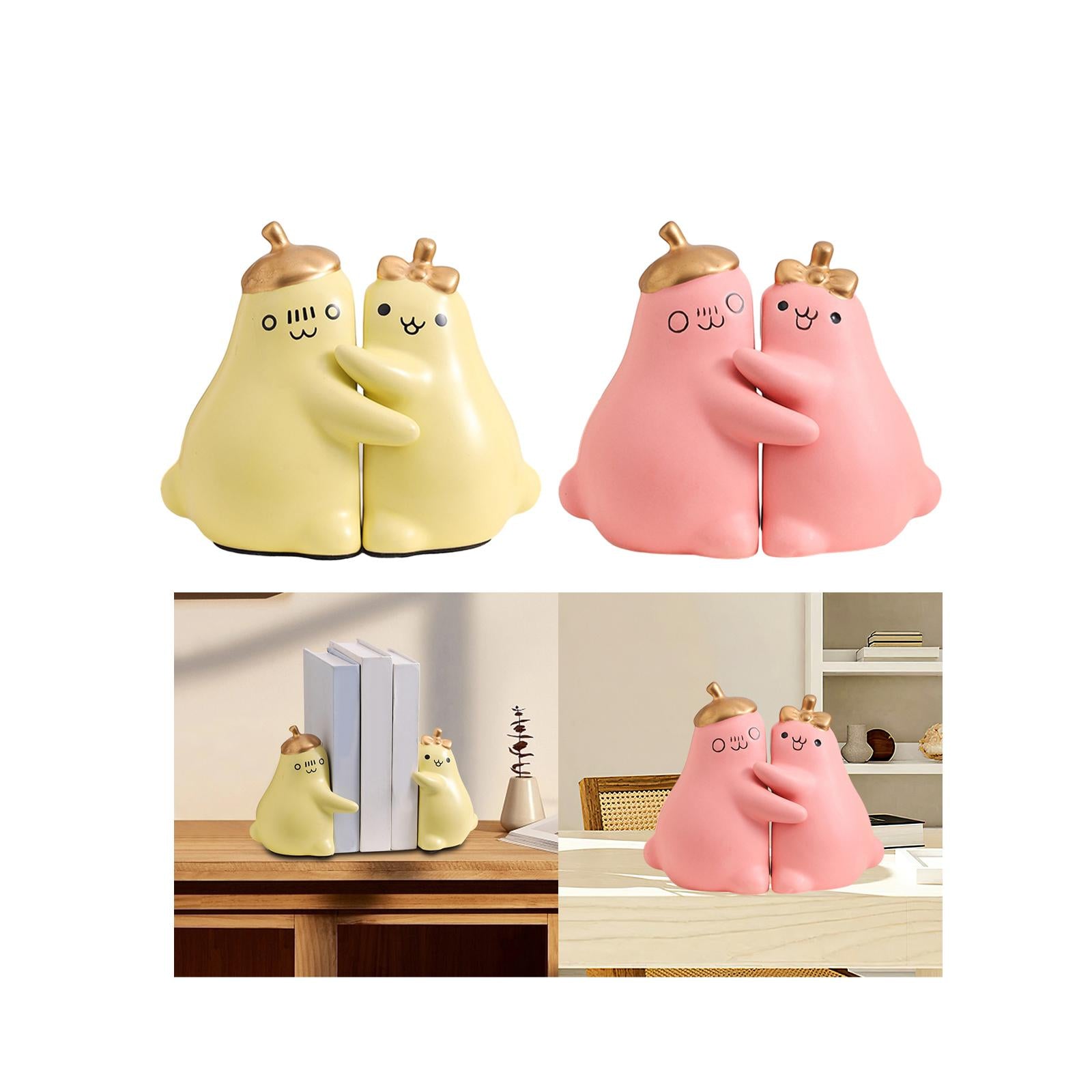Ceramic Hugging Pear Bookend Bookshelf Ornament Modern Decorative Bookends Yellow
