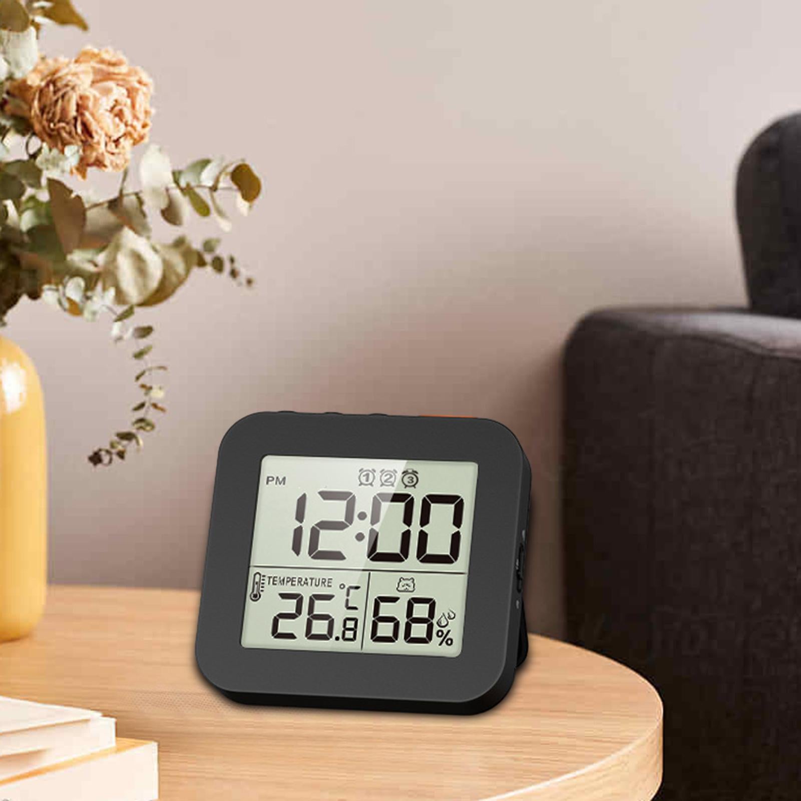 Magnetic LCD Digital Alarm Clock Table Hygrometer for Bedside Office Bedroom Black