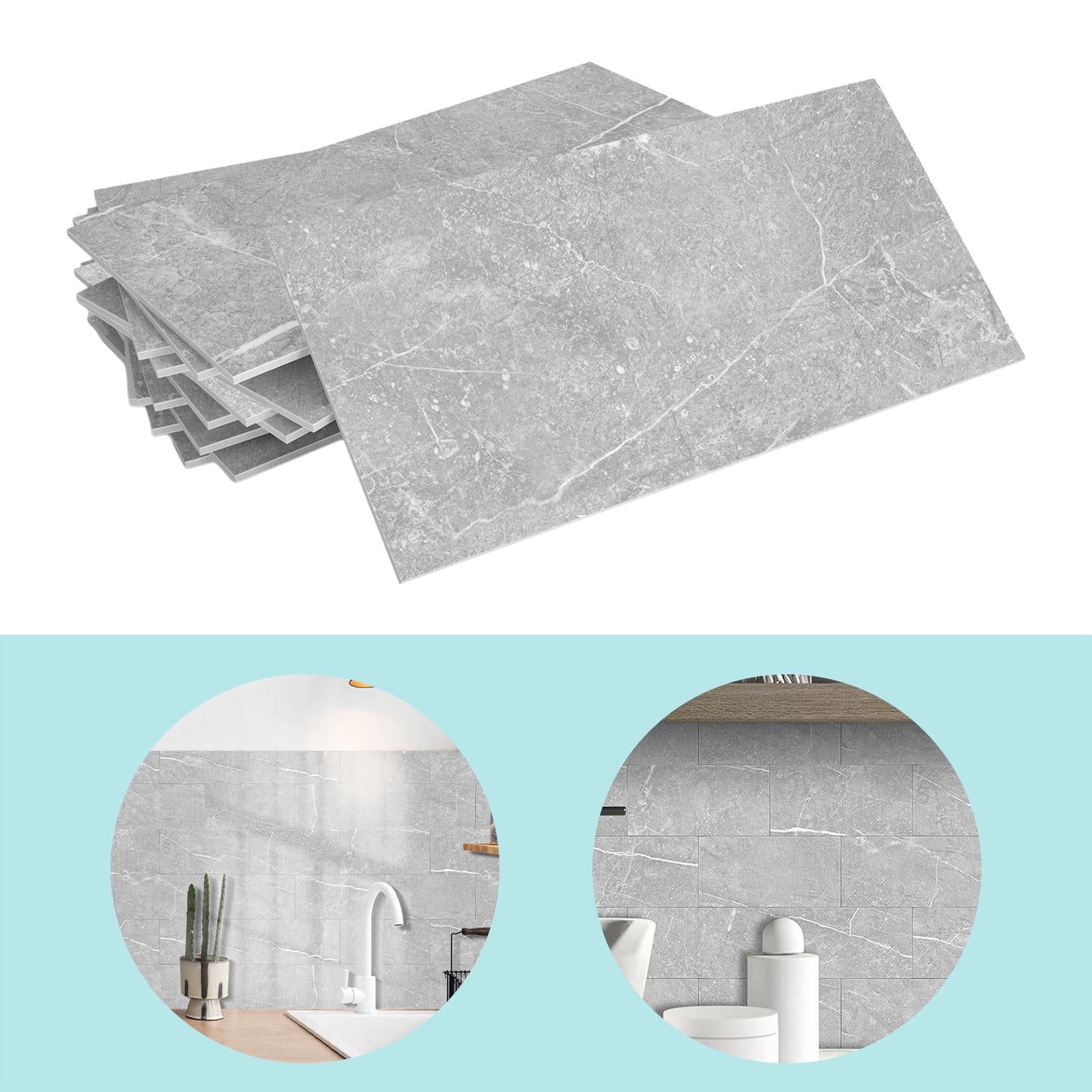 16Pcs Foam Wallpaper Peel and Sticker Wall Panels for Bathroom Kitchen Bedroom Gray
