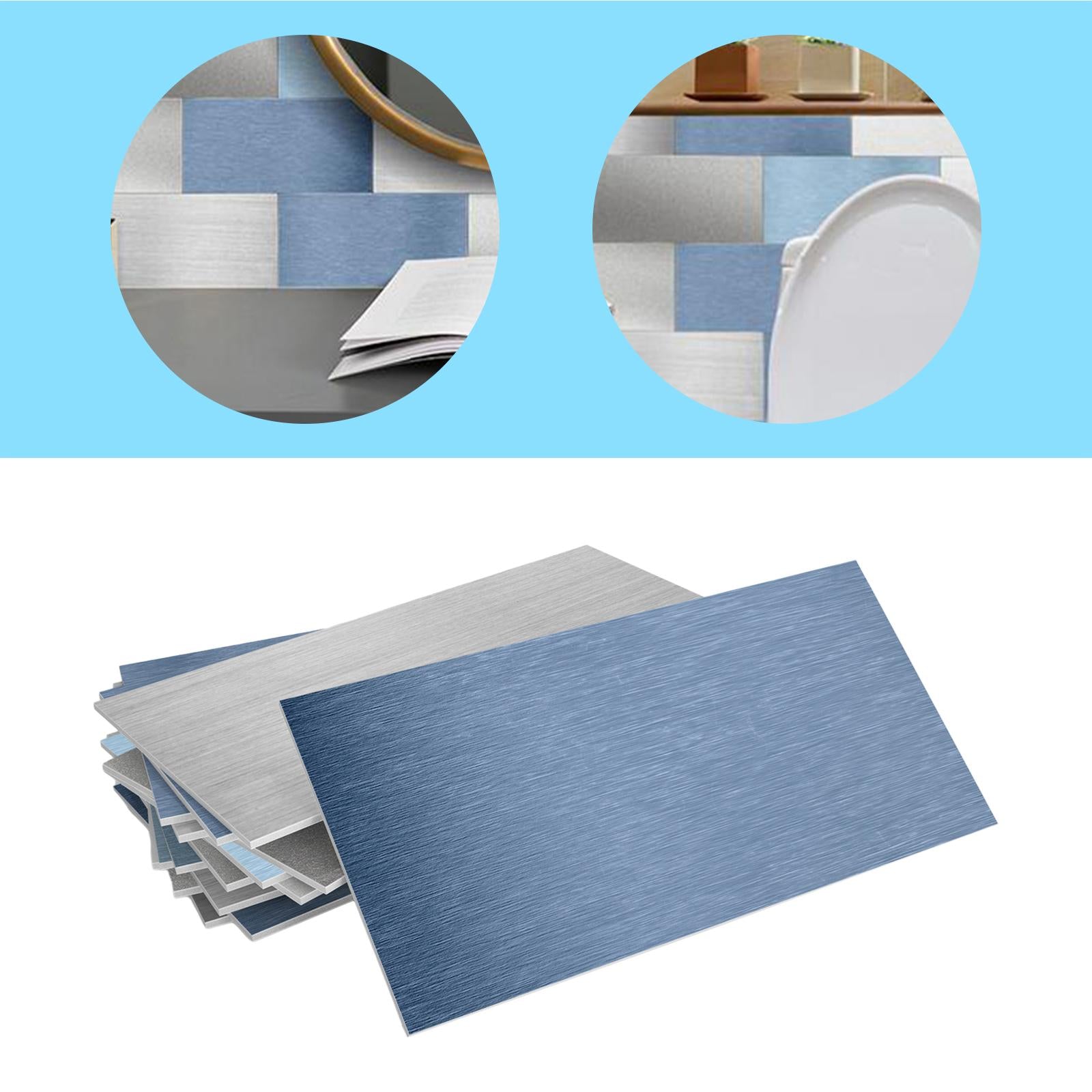 16Pcs Foam Wallpaper Peel and Sticker Wall Panels for Bathroom Kitchen Bedroom blue gray white