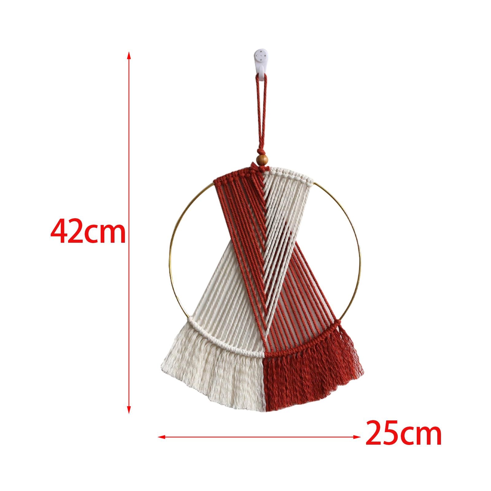 Boho Circular Tassel Tapestry Accents Holiday Handwoven Macrame Wall Hanging Red