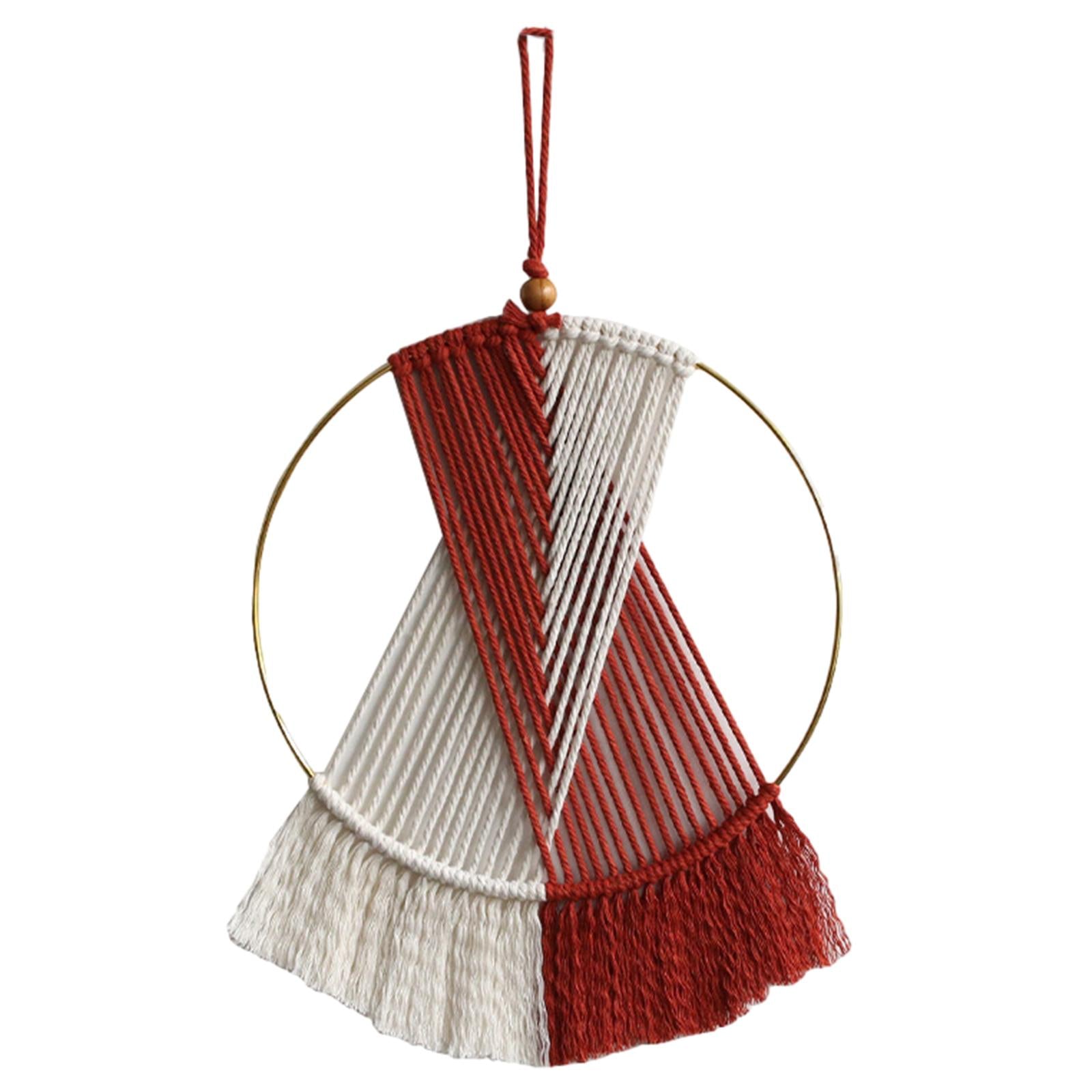 Boho Circular Tassel Tapestry Accents Holiday Handwoven Macrame Wall Hanging Red