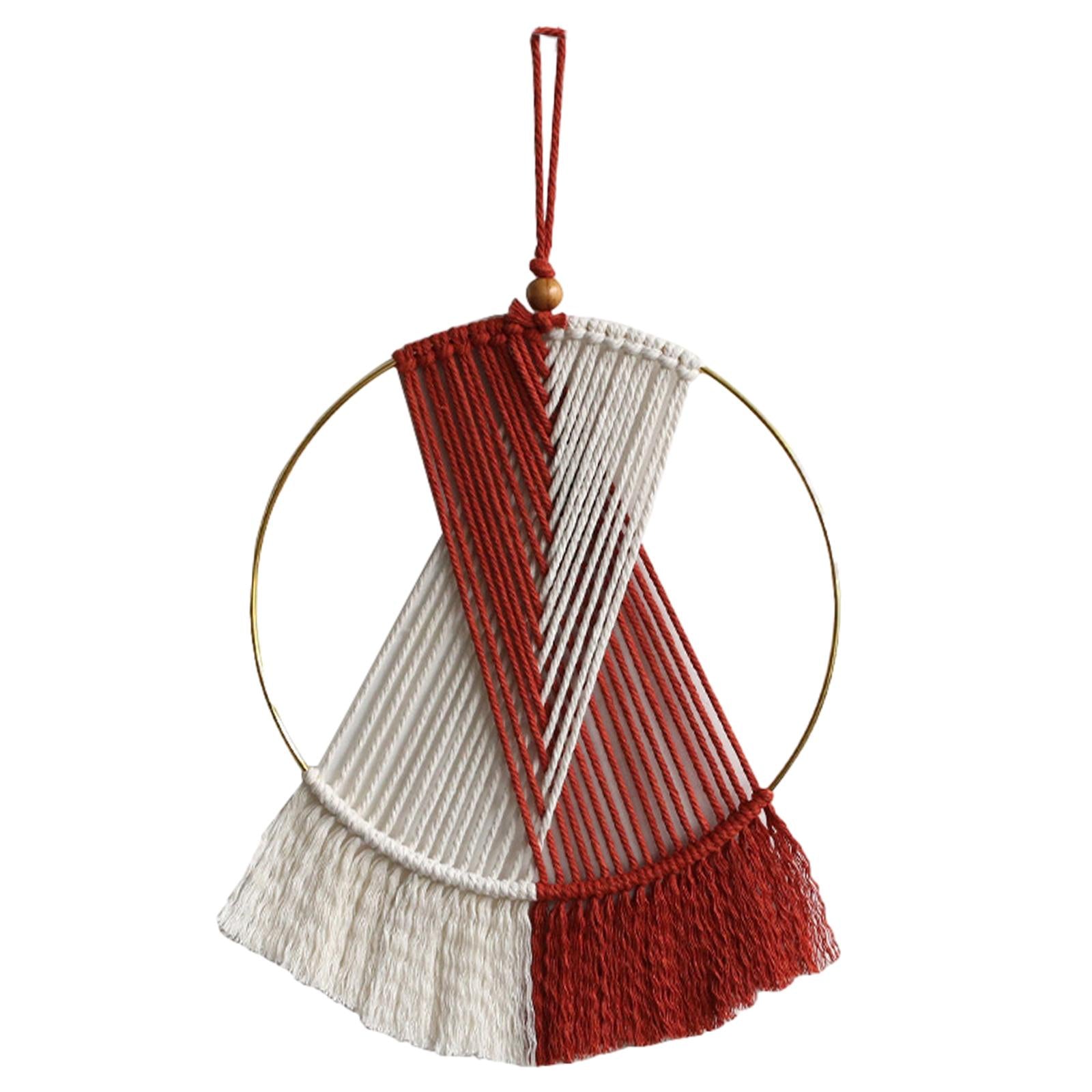 Boho Circular Tassel Tapestry Accents Holiday Handwoven Macrame Wall Hanging Red