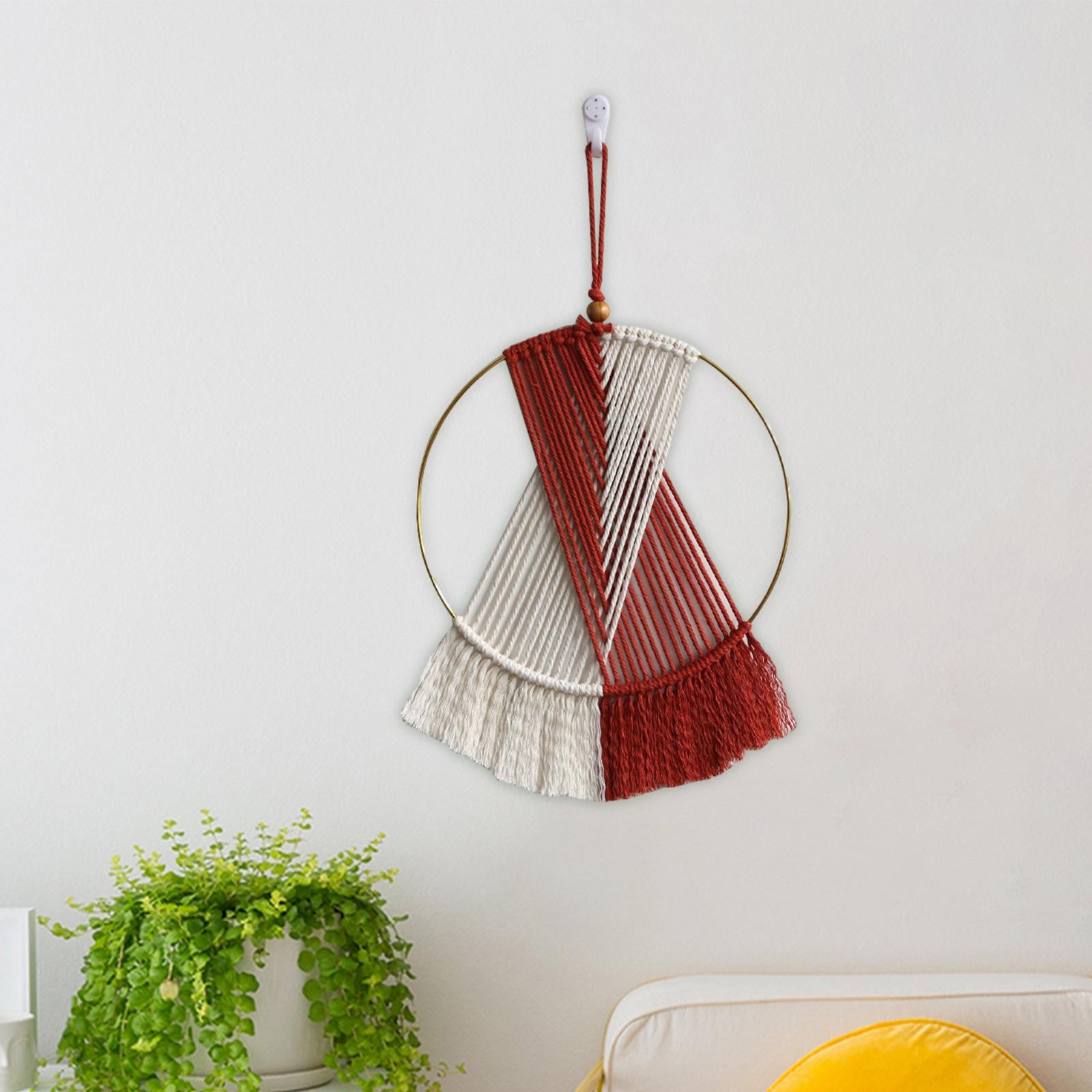 Boho Circular Tassel Tapestry Accents Holiday Handwoven Macrame Wall Hanging Red