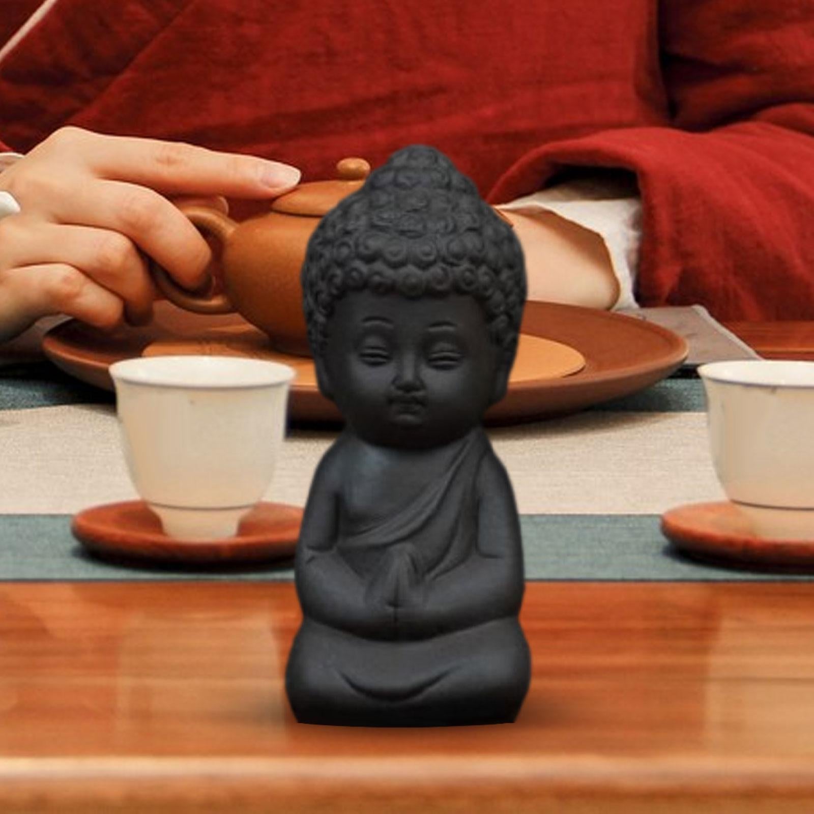 Clay Mini Monk Sculpture Tea Pet Figurine Souvenir for Yoga Room Shelf Decor