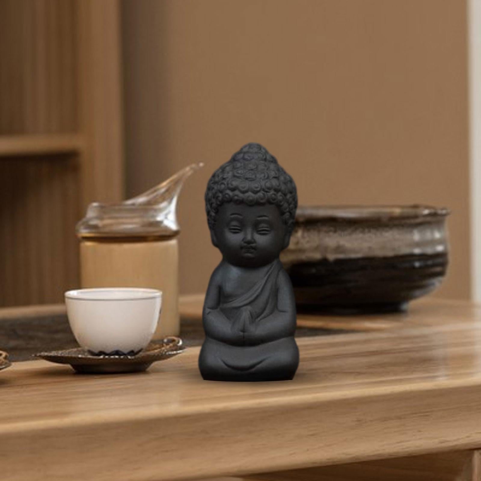 Clay Mini Monk Sculpture Tea Pet Figurine Souvenir for Yoga Room Shelf Decor
