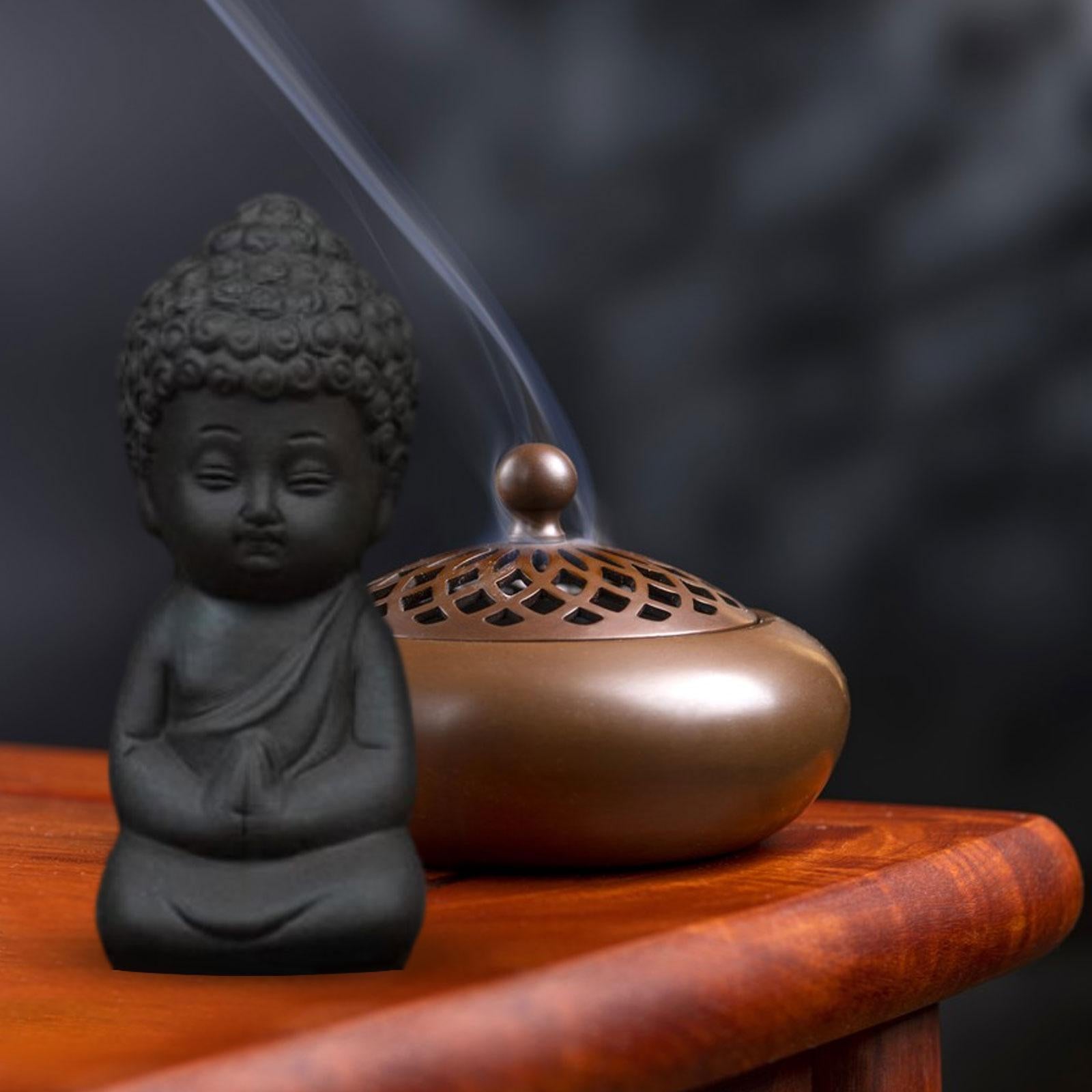Clay Mini Monk Sculpture Tea Pet Figurine Souvenir for Yoga Room Shelf Decor