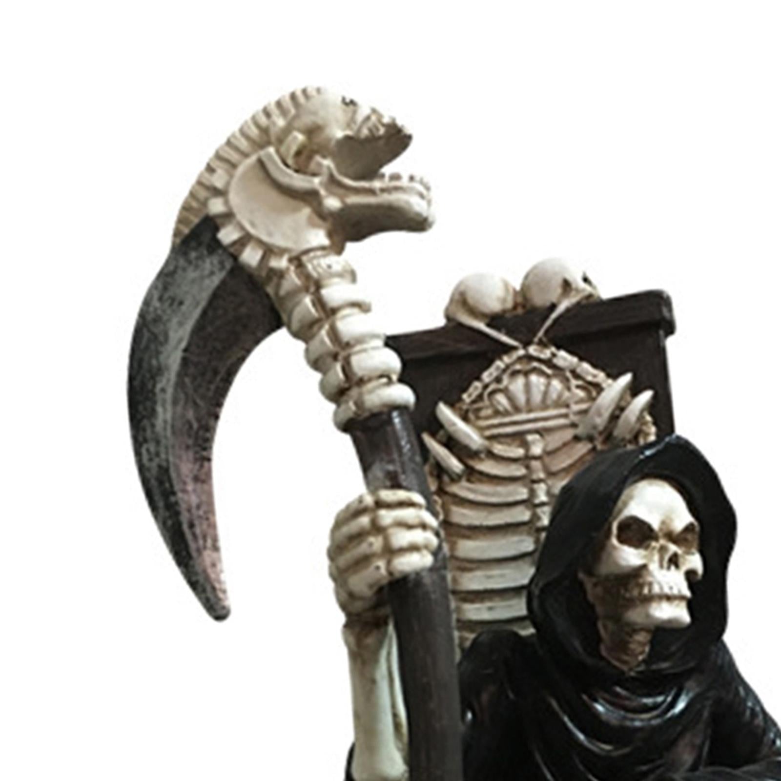 Grim Reaper on Throne with Scythe Statue for Tabletop Haunted House Festival