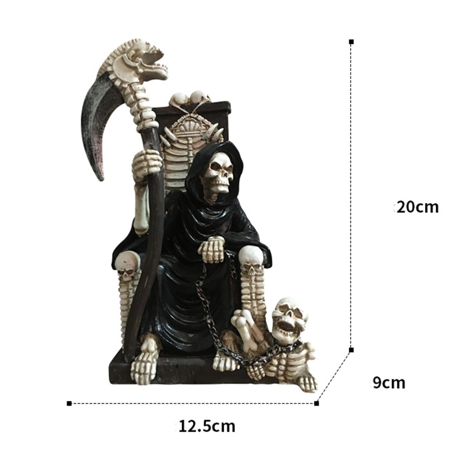 Grim Reaper on Throne with Scythe Statue for Tabletop Haunted House Festival