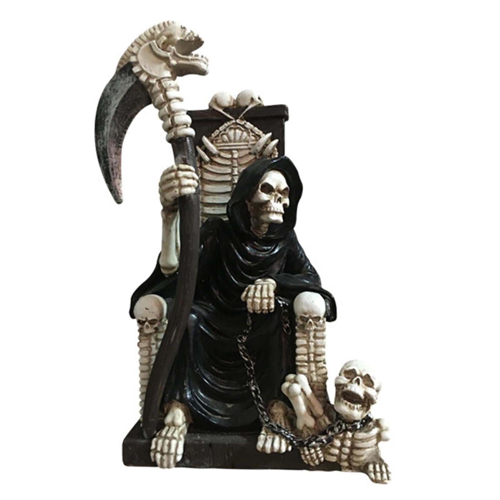 Grim Reaper on Throne with Scythe Statue for Tabletop Haunted House Festival