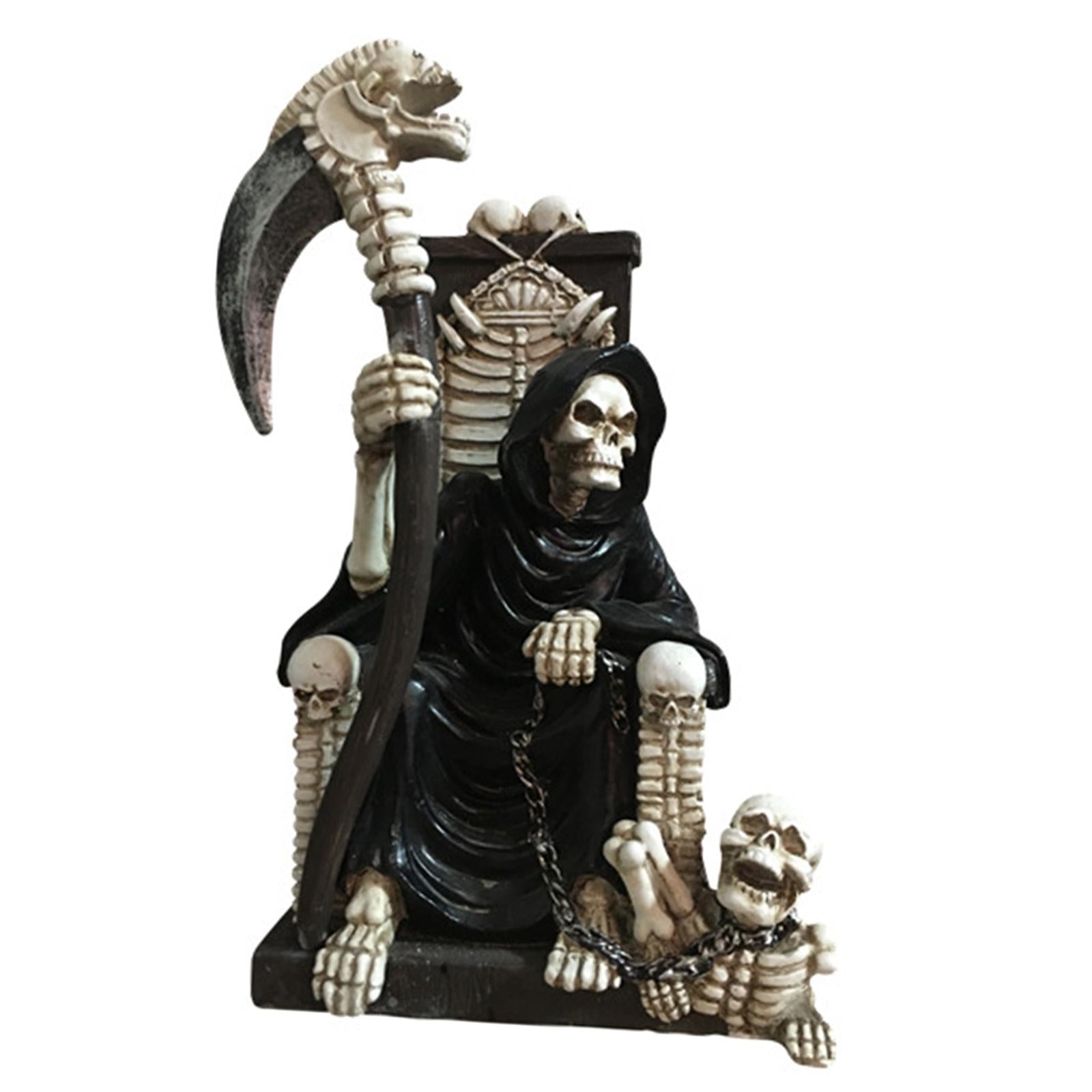 Grim Reaper on Throne with Scythe Statue for Tabletop Haunted House Festival