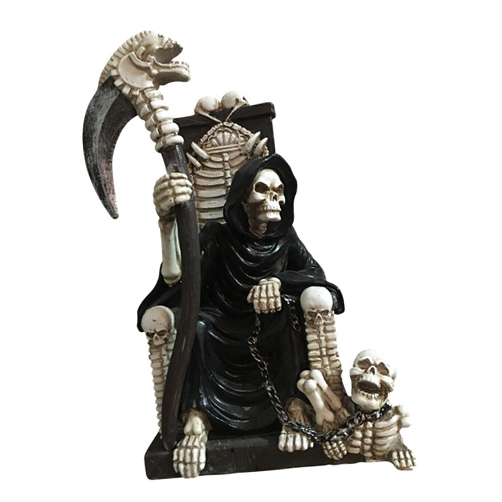 Grim Reaper on Throne with Scythe Statue for Tabletop Haunted House Festival