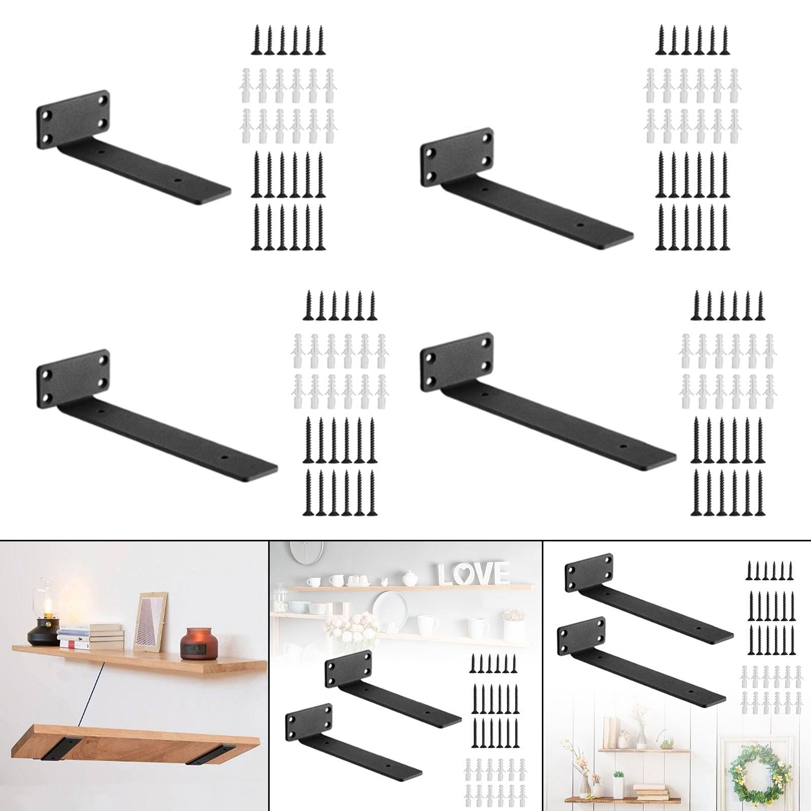 2 Pieces Black L Floating Shelf Brackets Aluminum with Accessory for Kitchen 6inch