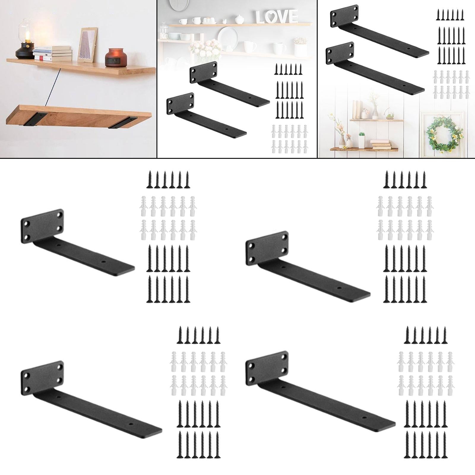 2 Pieces Black L Floating Shelf Brackets Aluminum with Accessory for Kitchen 6inch