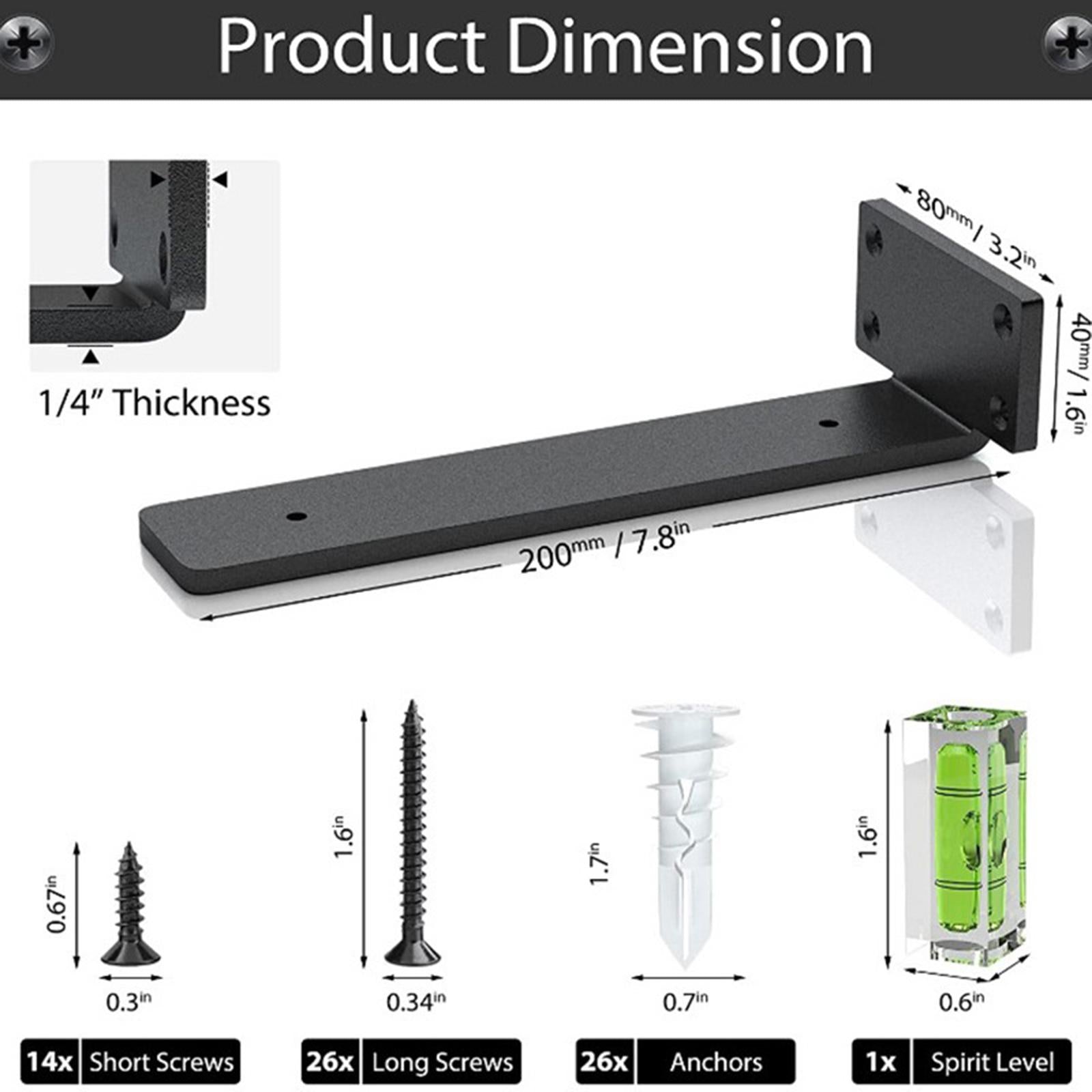 2 Pieces Black L Floating Shelf Brackets Aluminum with Accessory for Kitchen 6inch