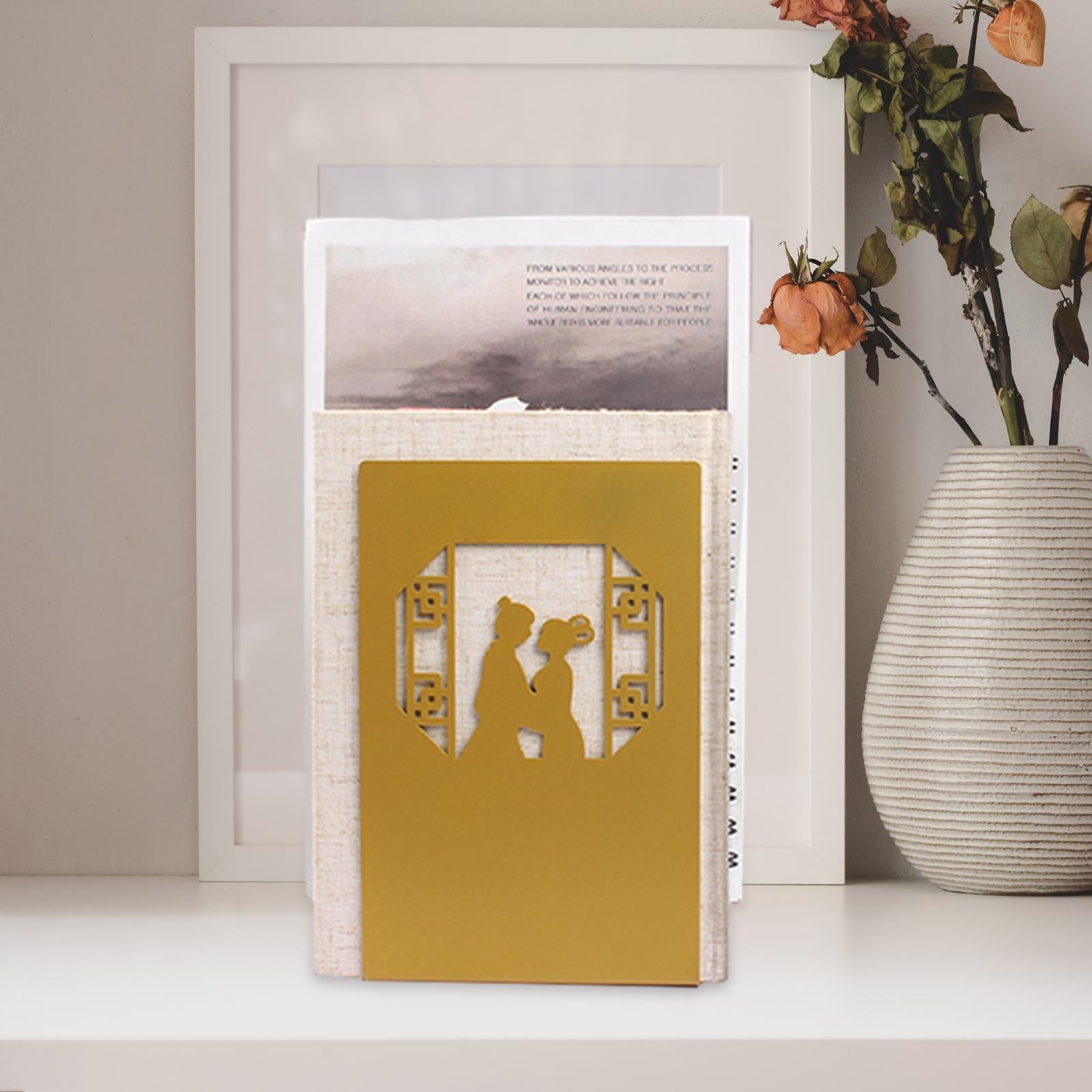 Bookshelf Book Support Organizer Metal Bookends for Magazines Office Shelves Window and Couple