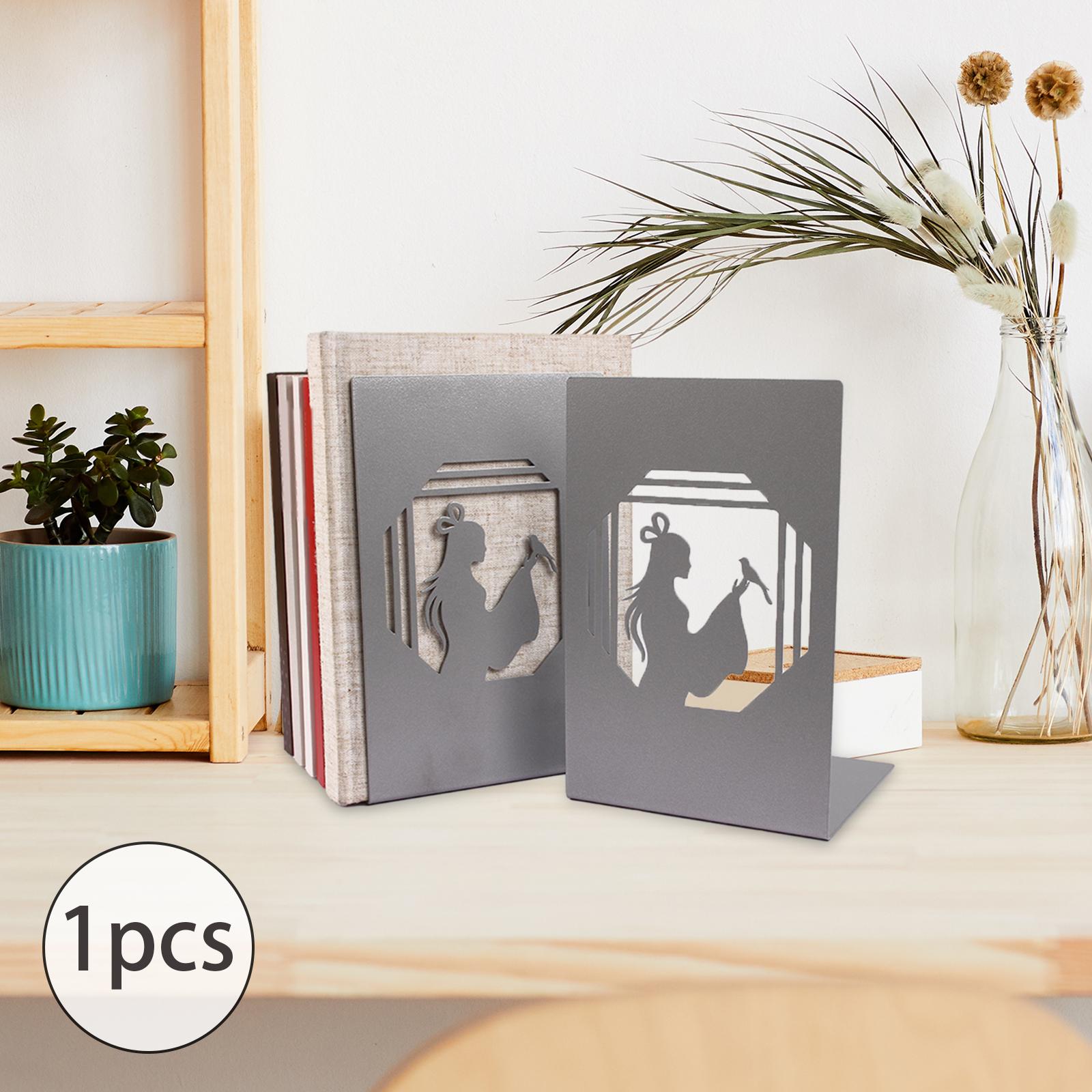 Metal Bookends Decorative Organizer Book Stoppers for Shelves Office Bedroom Style C
