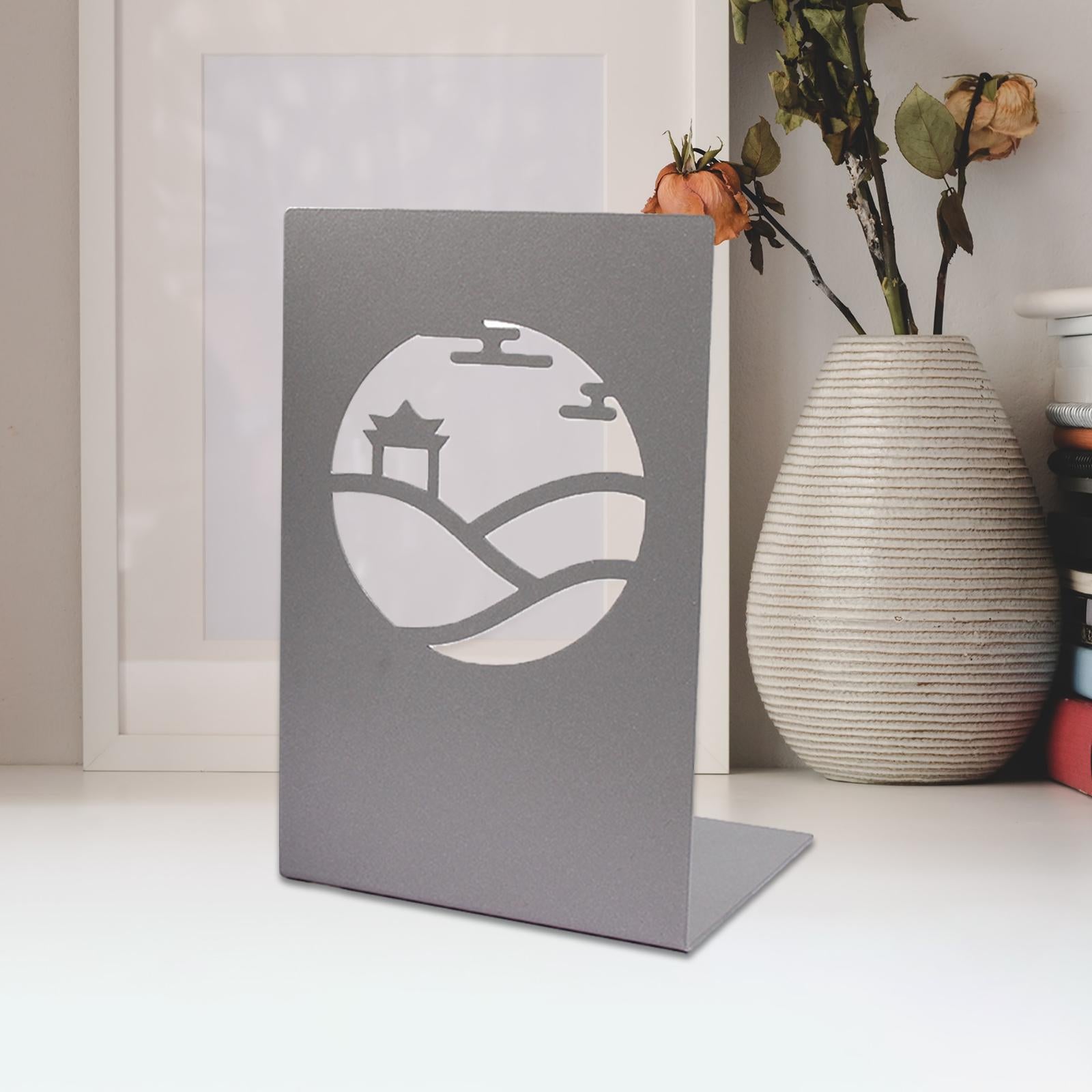 Metal Bookends Decorative Organizer Book Stoppers for Shelves Office Bedroom Style F