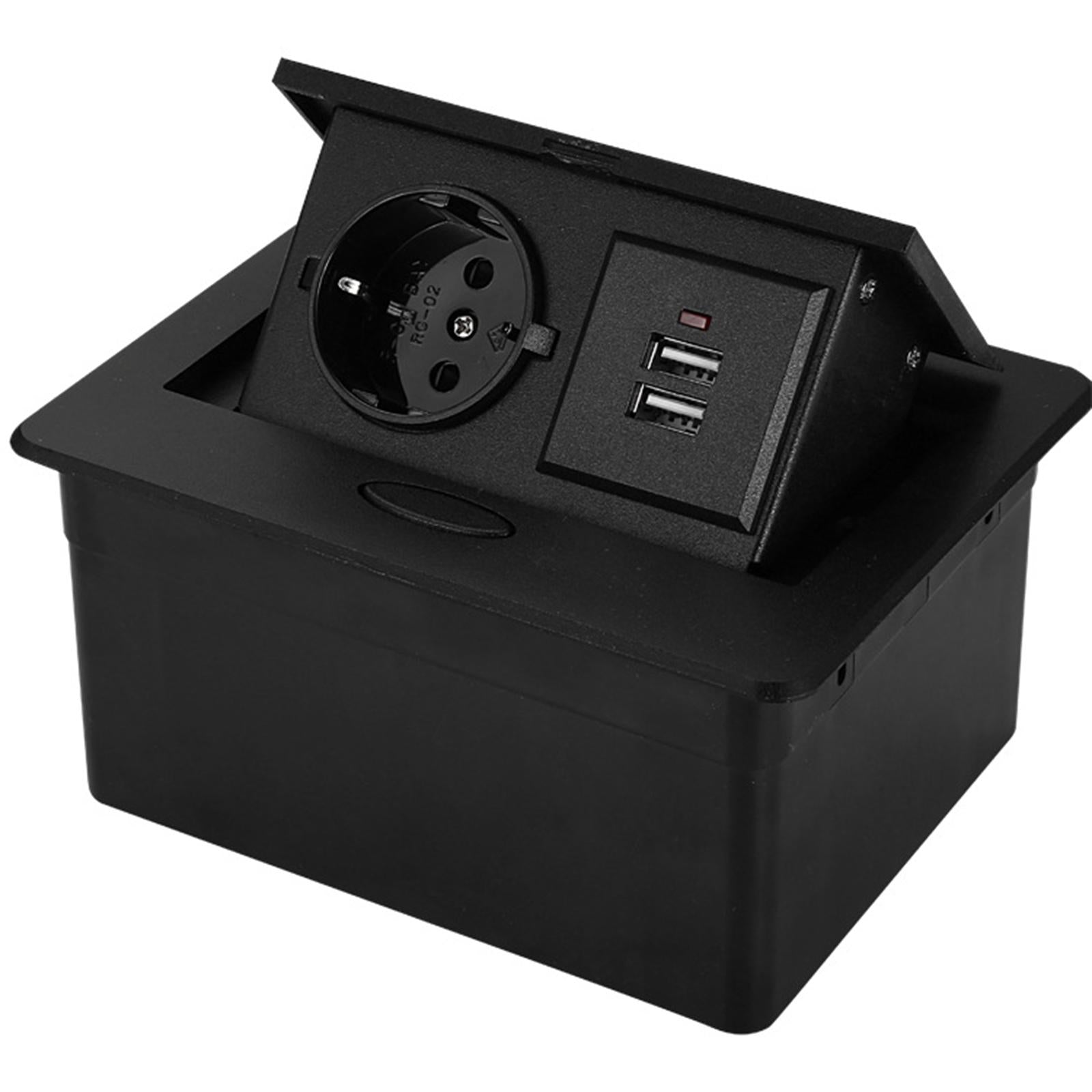 Recessed Electrical Adapters Desktop Plug Base for Side Table Office Durable Black