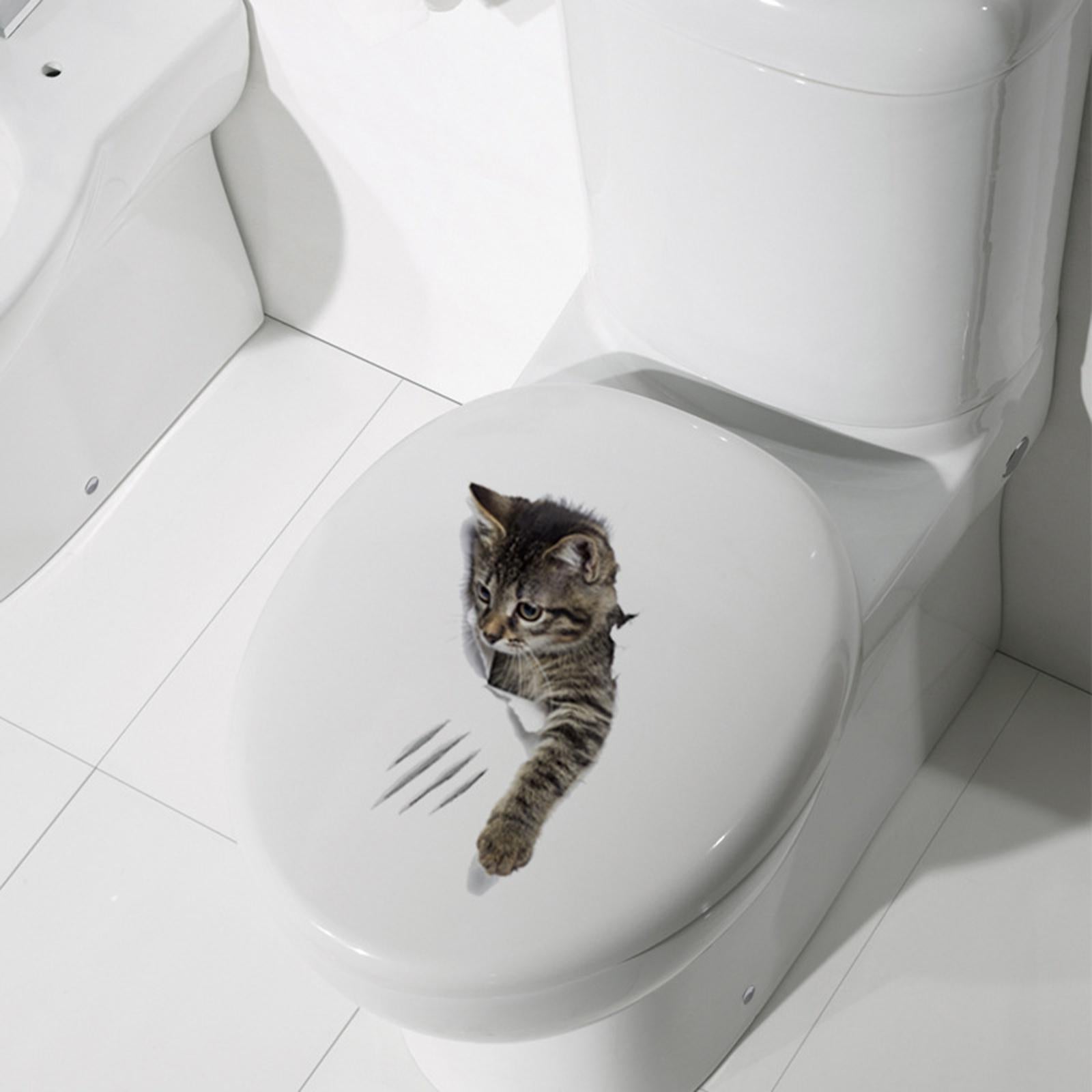 Cartoon Cat Toilet Fun Sticker Toilet Seat Cover Decal for Bathroom Lavatory 16cmx32cm