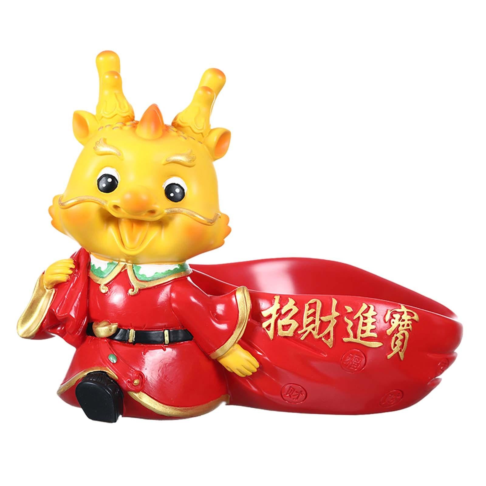 Dragon Sculpture with Storage Tray Creative Ornament for Entrance Shelf Home style B