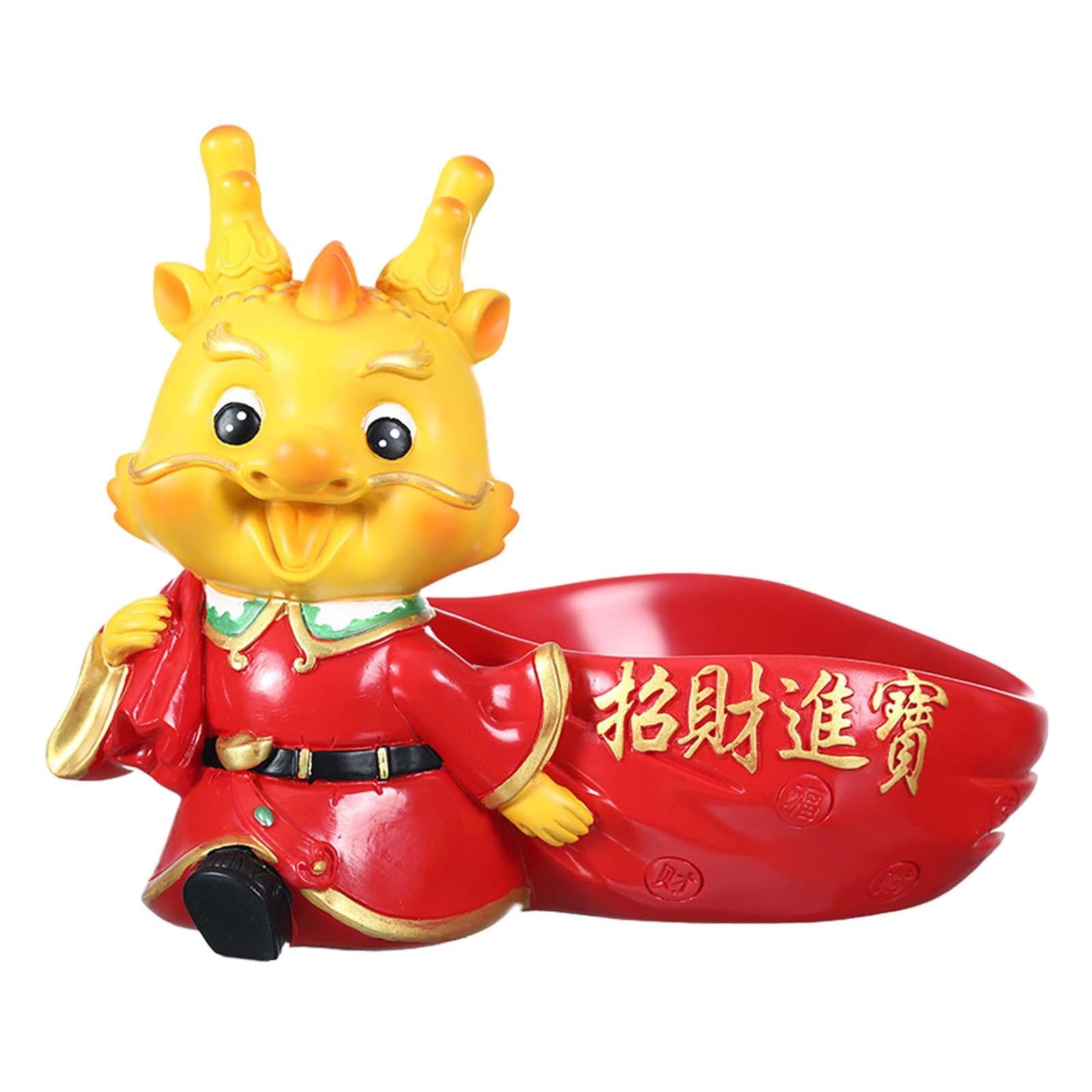 Dragon Sculpture with Storage Tray Creative Ornament for Entrance Shelf Home style B