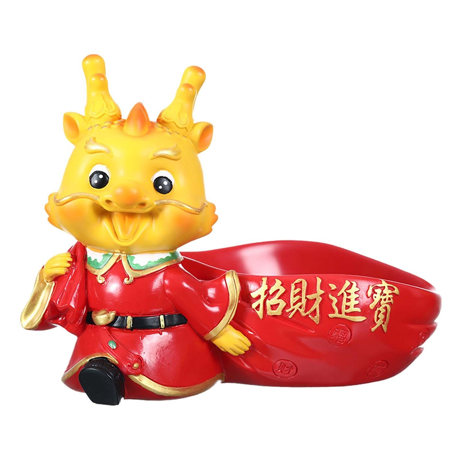 Dragon Sculpture with Storage Tray Creative Ornament for Entrance Shelf Home style B