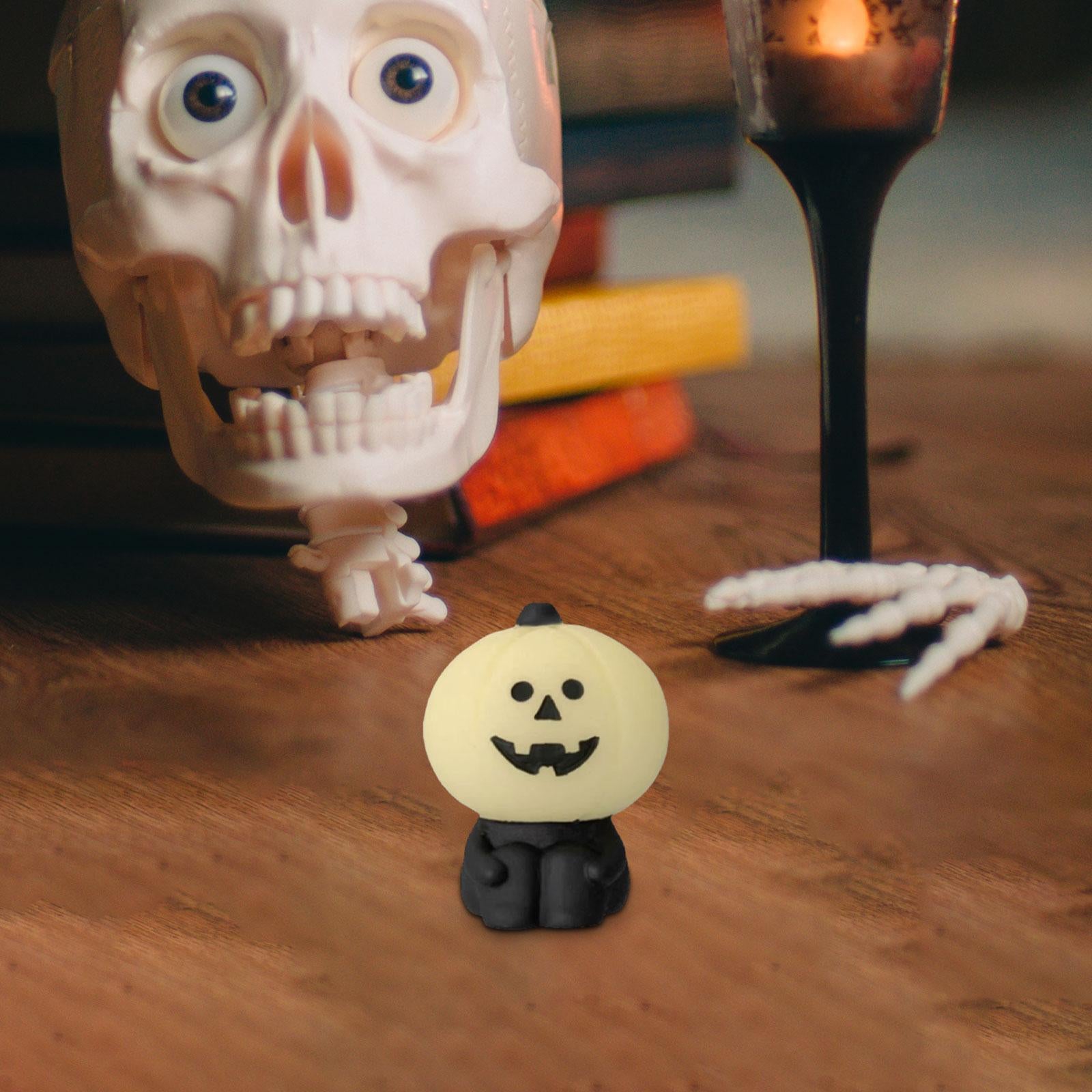 Miniature Pumpkin Figurine Halloween Decoration for Desktop Shelf Decoration White and Black