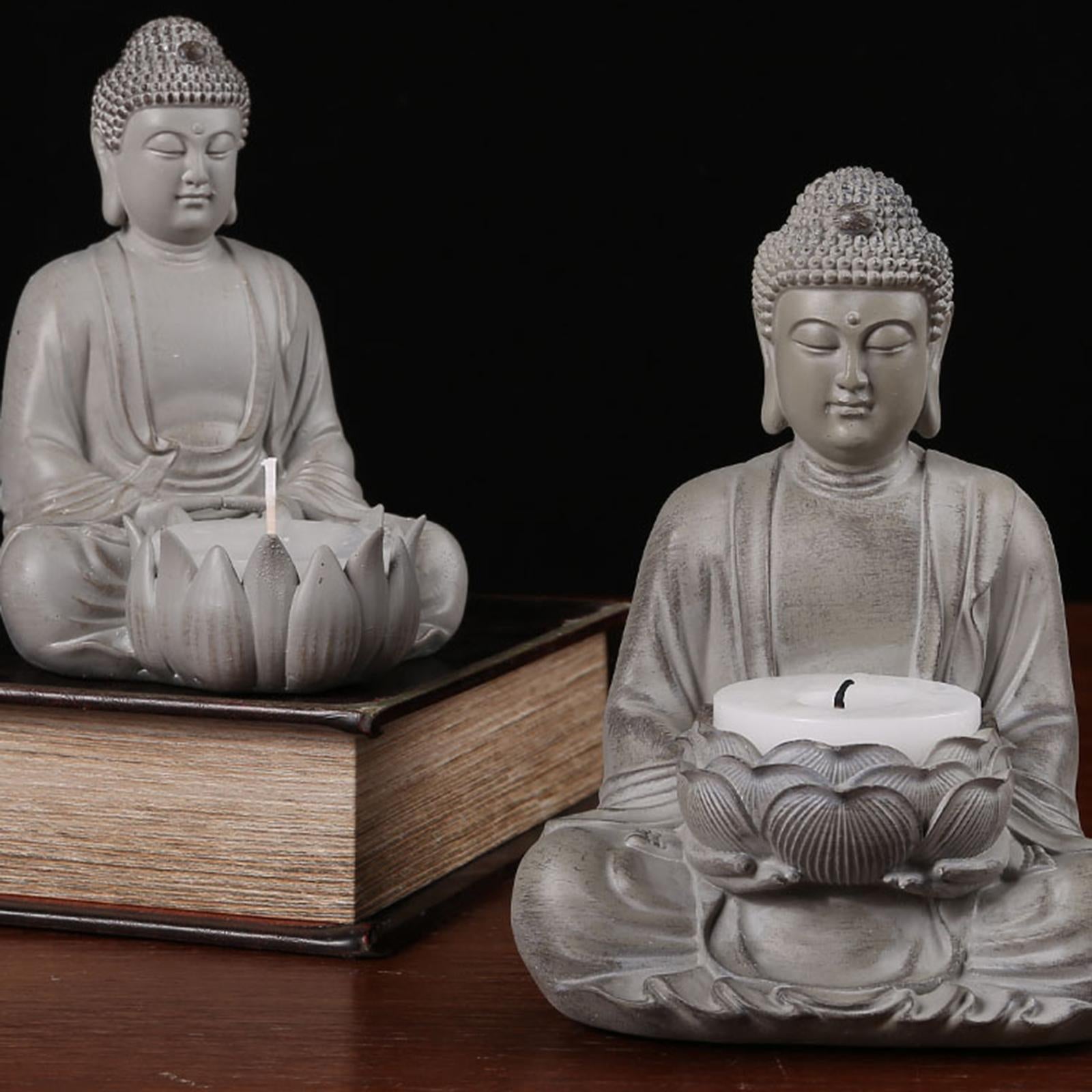 Lotus Buddha Statue Candle Holder Decorative Prop Hand Carved Resin Figurine Big
