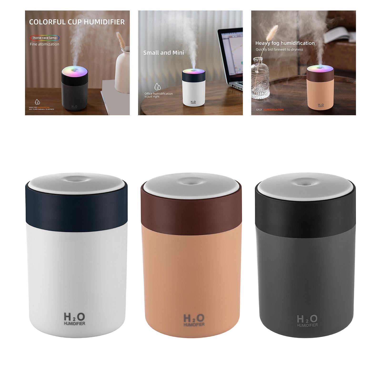 300ml Portable Mist Humidifier with Multicolor Light for Home Office Nursery White