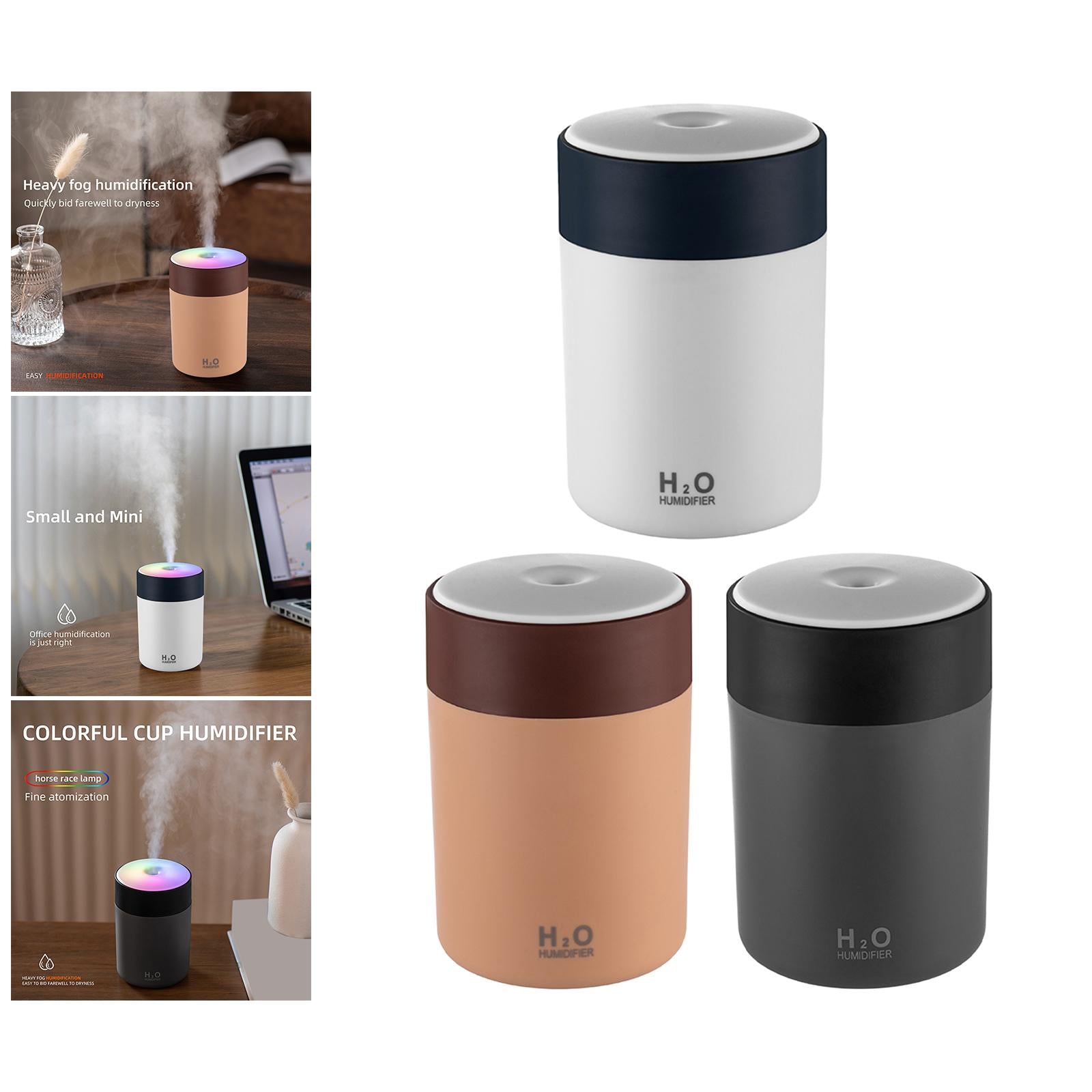 300ml Portable Mist Humidifier with Multicolor Light for Home Office Nursery White