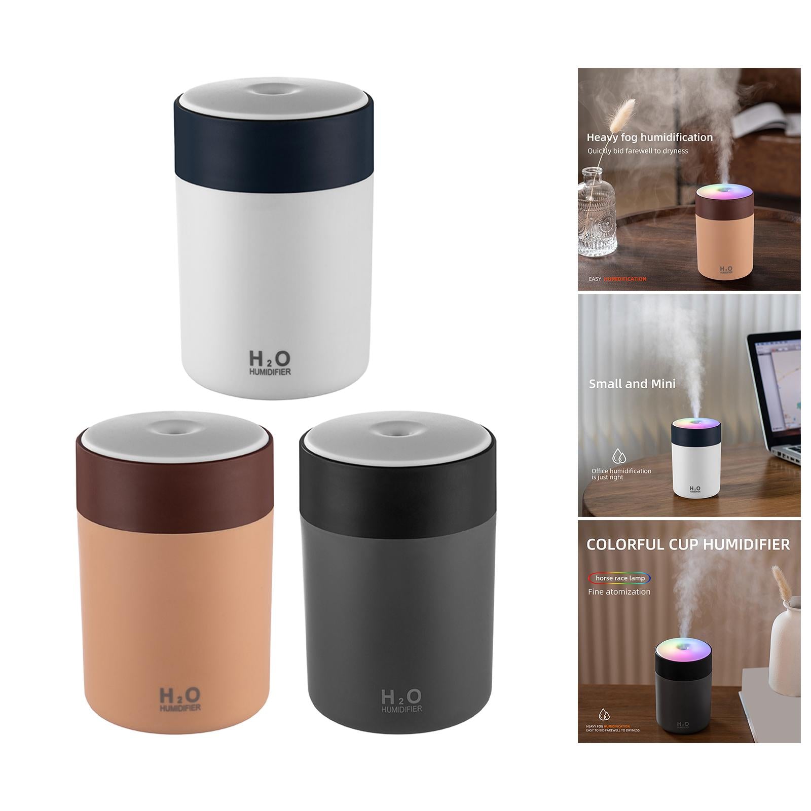 300ml Portable Mist Humidifier with Multicolor Light for Home Office Nursery White