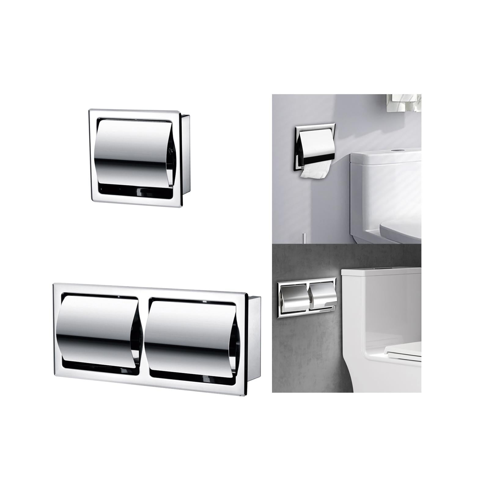 Recessed Toilet Paper Holder Sturdy Wall Mount for Restroom Washroom Kitchen Single