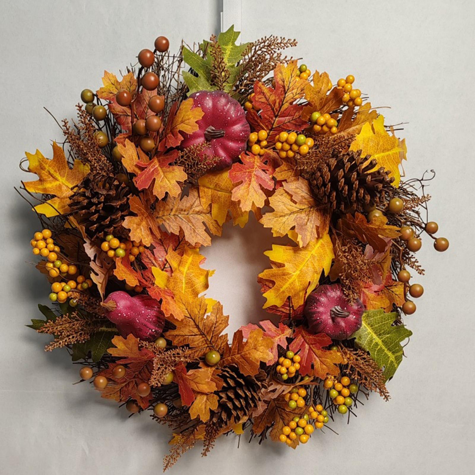 Autumn Pumpkin Wreath Decorative Harvest Door Wreath for Holiday Wall Indoor