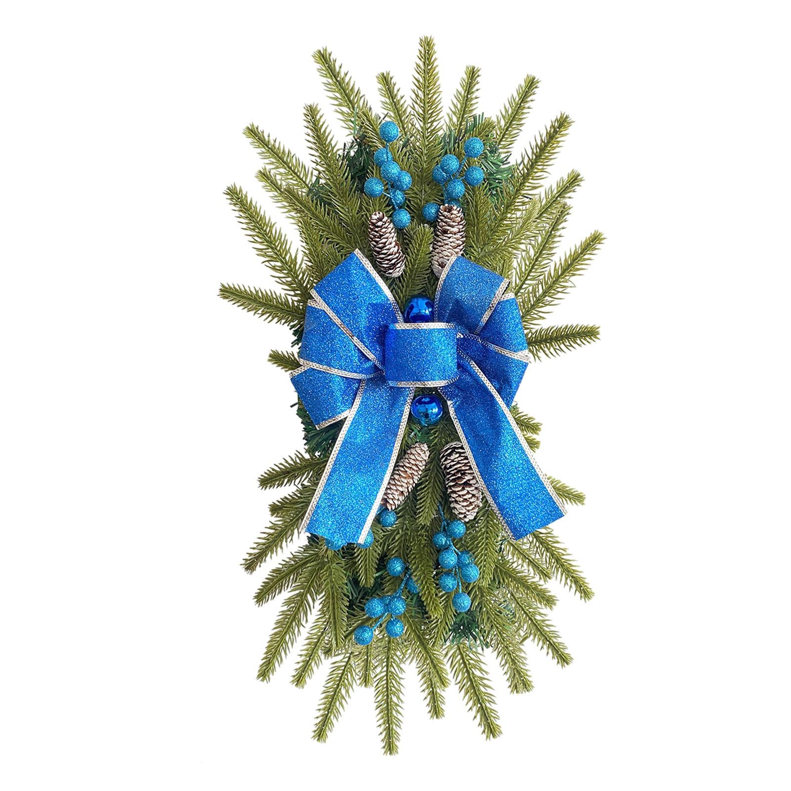 Pre Lit Stairway Swag Hanging Pendant for Farmhouse Fireplace Indoor Outdoor Blue