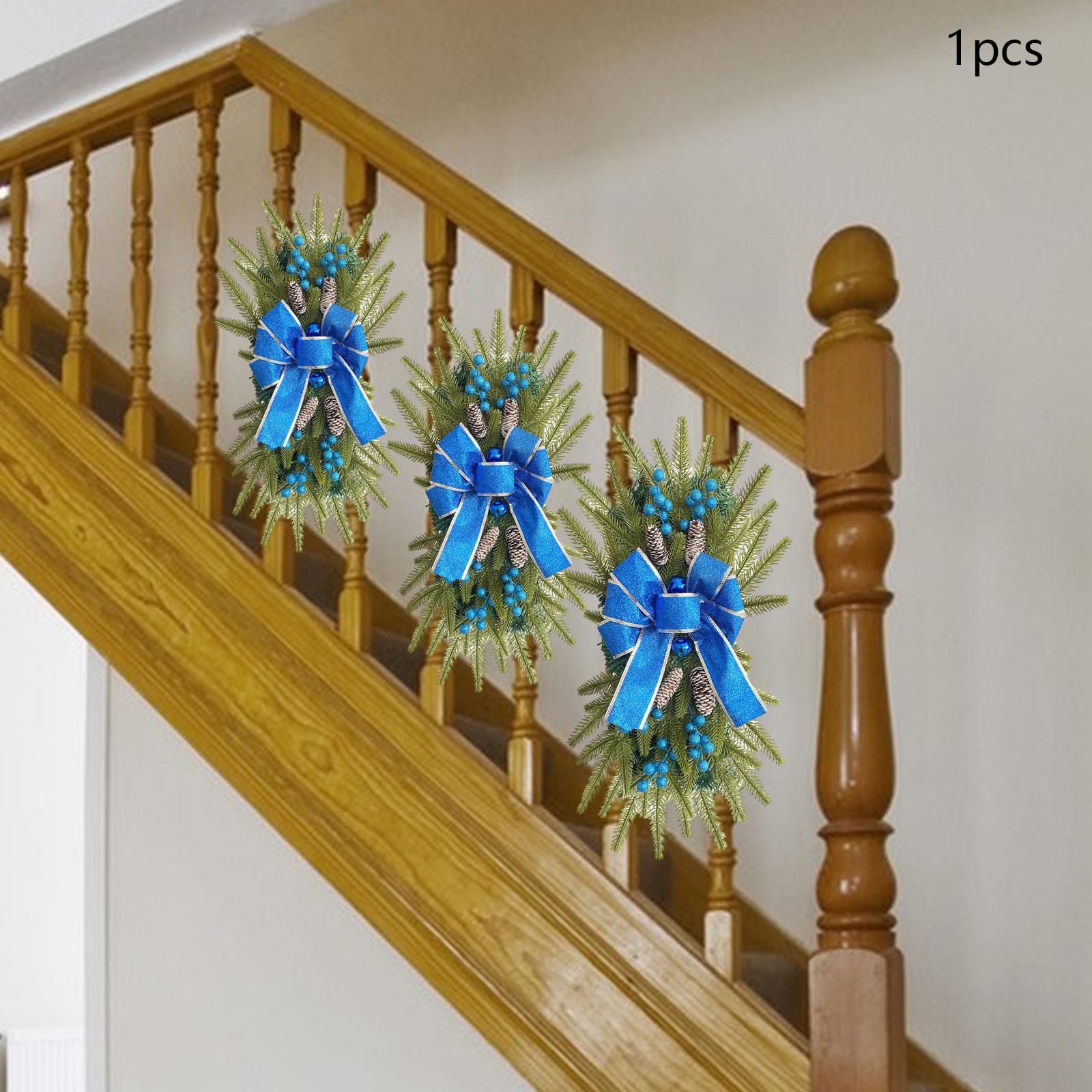 Pre Lit Stairway Swag Hanging Pendant for Farmhouse Fireplace Indoor Outdoor Blue