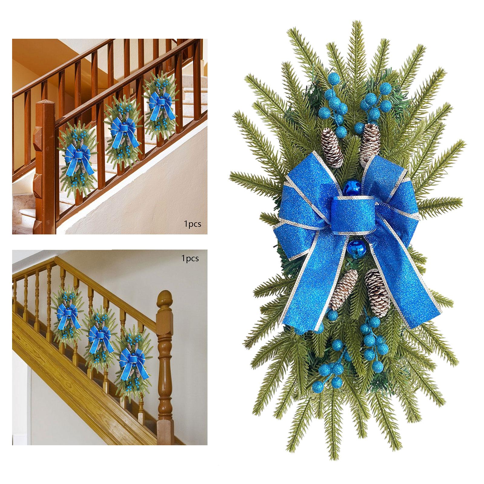 Pre Lit Stairway Swag Hanging Pendant for Farmhouse Fireplace Indoor Outdoor Blue