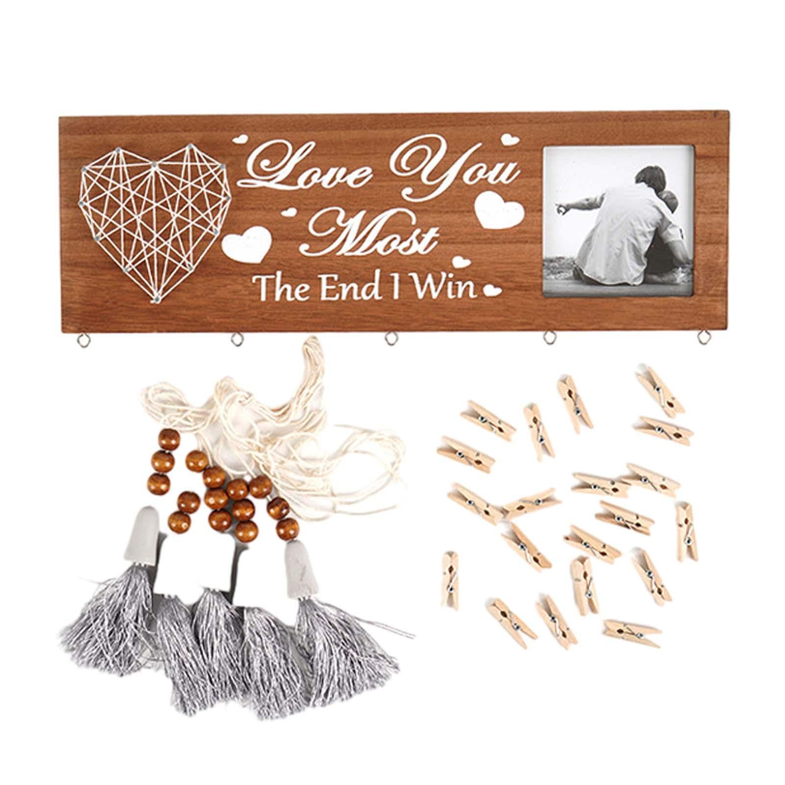 Wall Hanging Photo Display Wooden with Clips for Bedroom Birthday Party Home