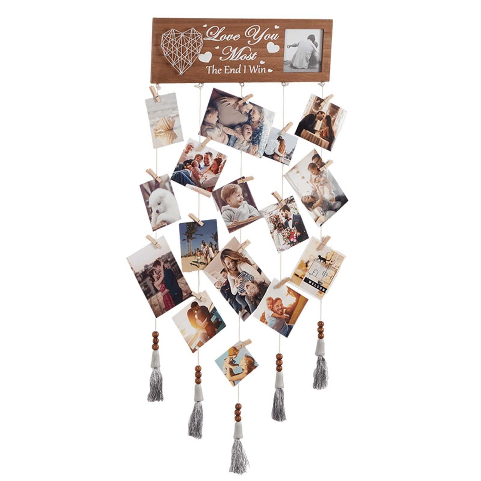 Wall Hanging Photo Display Wooden with Clips for Bedroom Birthday Party Home