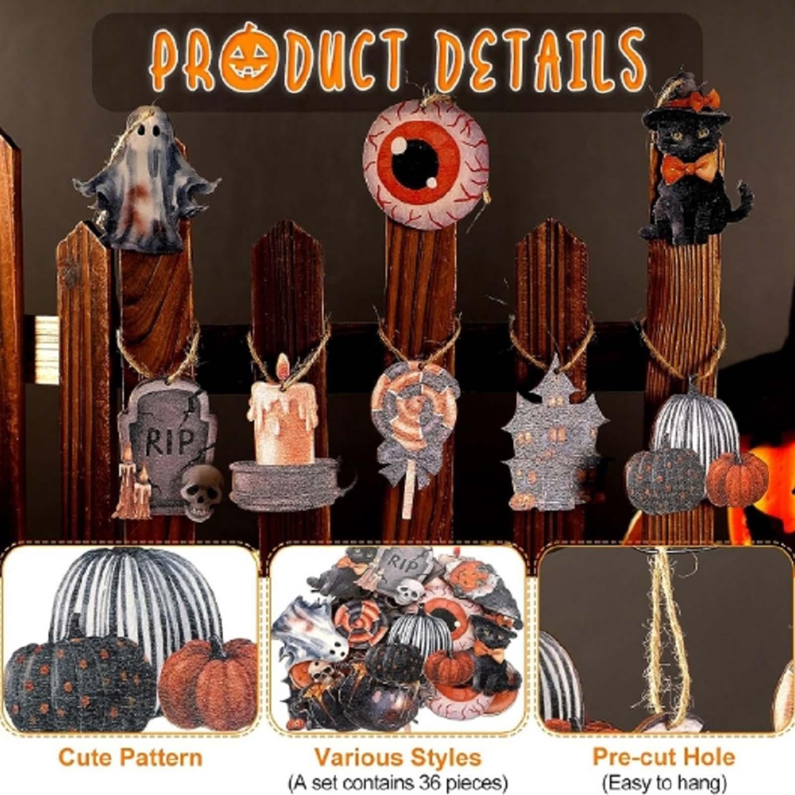 36 Pieces Halloween Decoration Pendant Black Cat for Patio Front Yard Garden